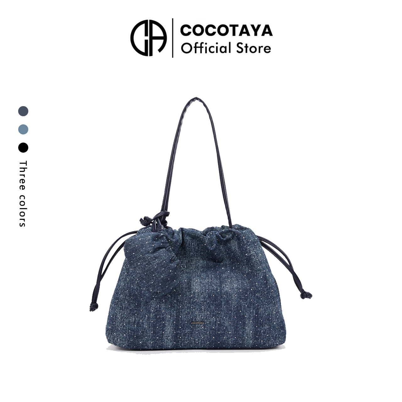 Large capacity PU shoulder bag in starry color scheme with pleated drawstring design, fashionable and versatile