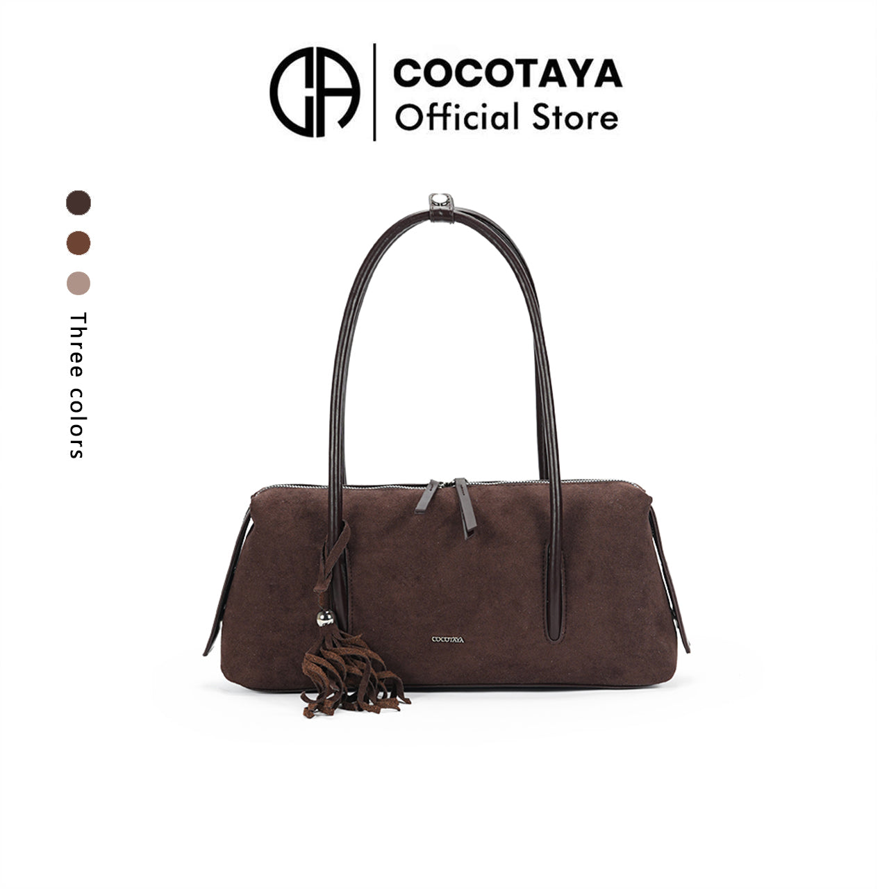 (COCOTAYA)Vintage Suede Barrel Shoulder Bag with Tassel Detail