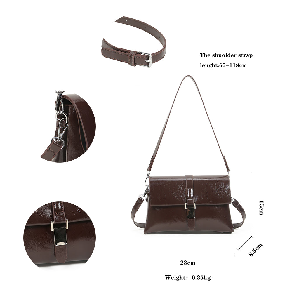 Fashionable high-end shiny shoulder bag for women, casual solid color versatile commuter messenger bag