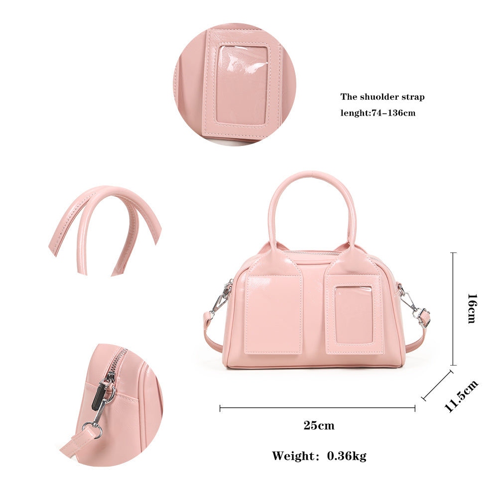 Cute solid color shiny women's handbag, large capacity rest shoulder messenger bag