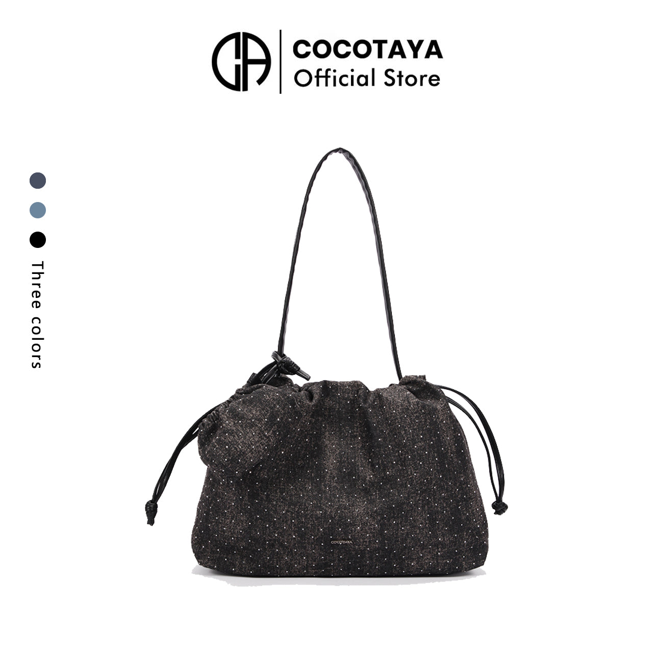 Large capacity PU shoulder bag in starry color scheme with pleated drawstring design, fashionable and versatile