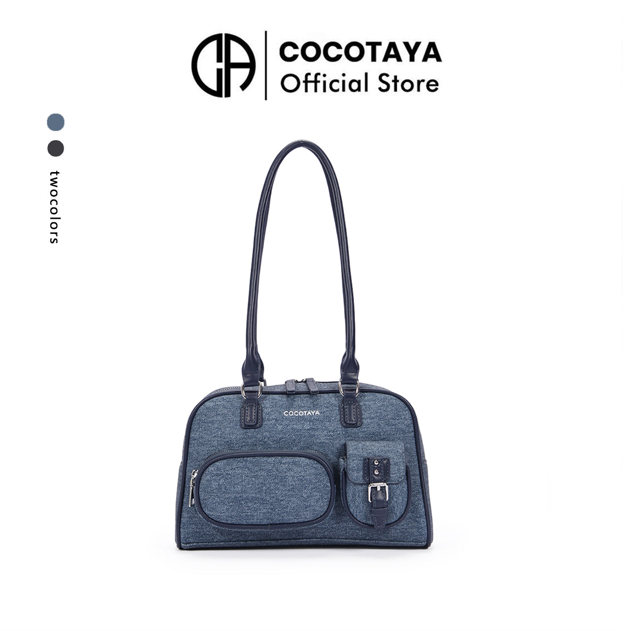 (COCOTAYA) Fashionable and popular denim multi-pocket versatile Boston bag with large capacity handbag