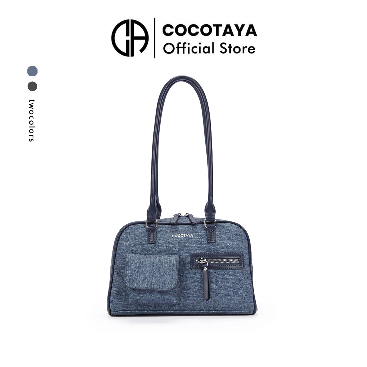 (COCOTAYA) Women's Fashion Denim Multi-Pocket Versatile Casual Boston Bag Large Capacity Handbag