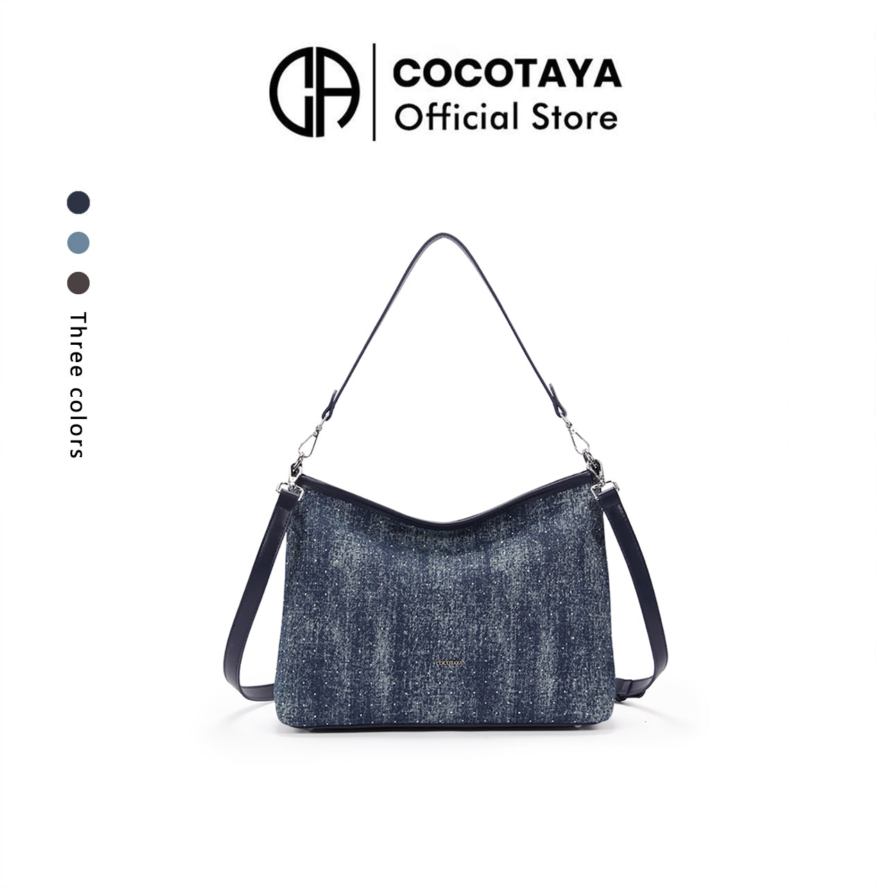 (COCOTAYA) Women's denim texture starry design shoulder crossbody bag casual large capacity handbag