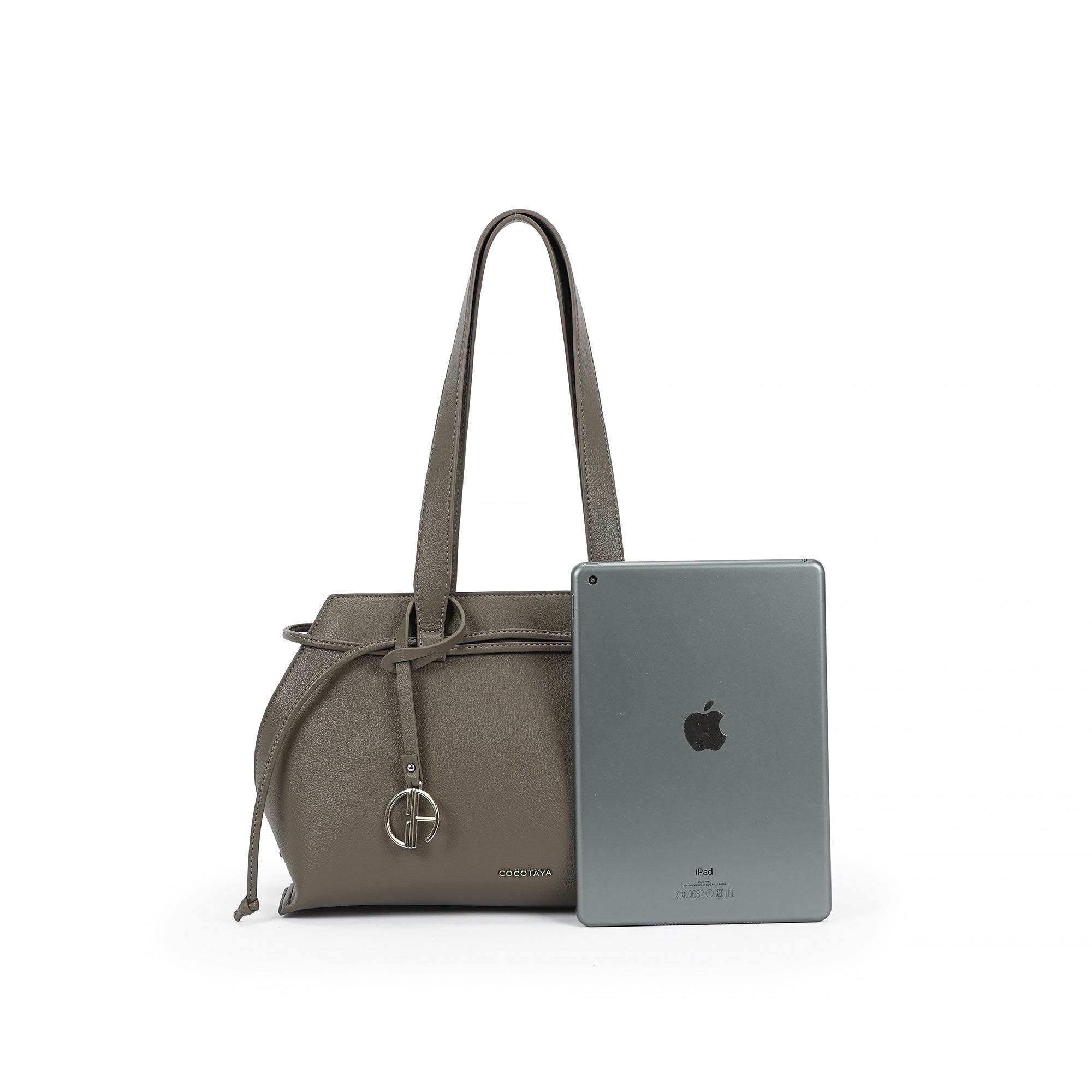 (cocotaya)Tate Tote Bag Elegant Drawstring Top Handle Tote Bag, Premium Leather Commuter Purse
