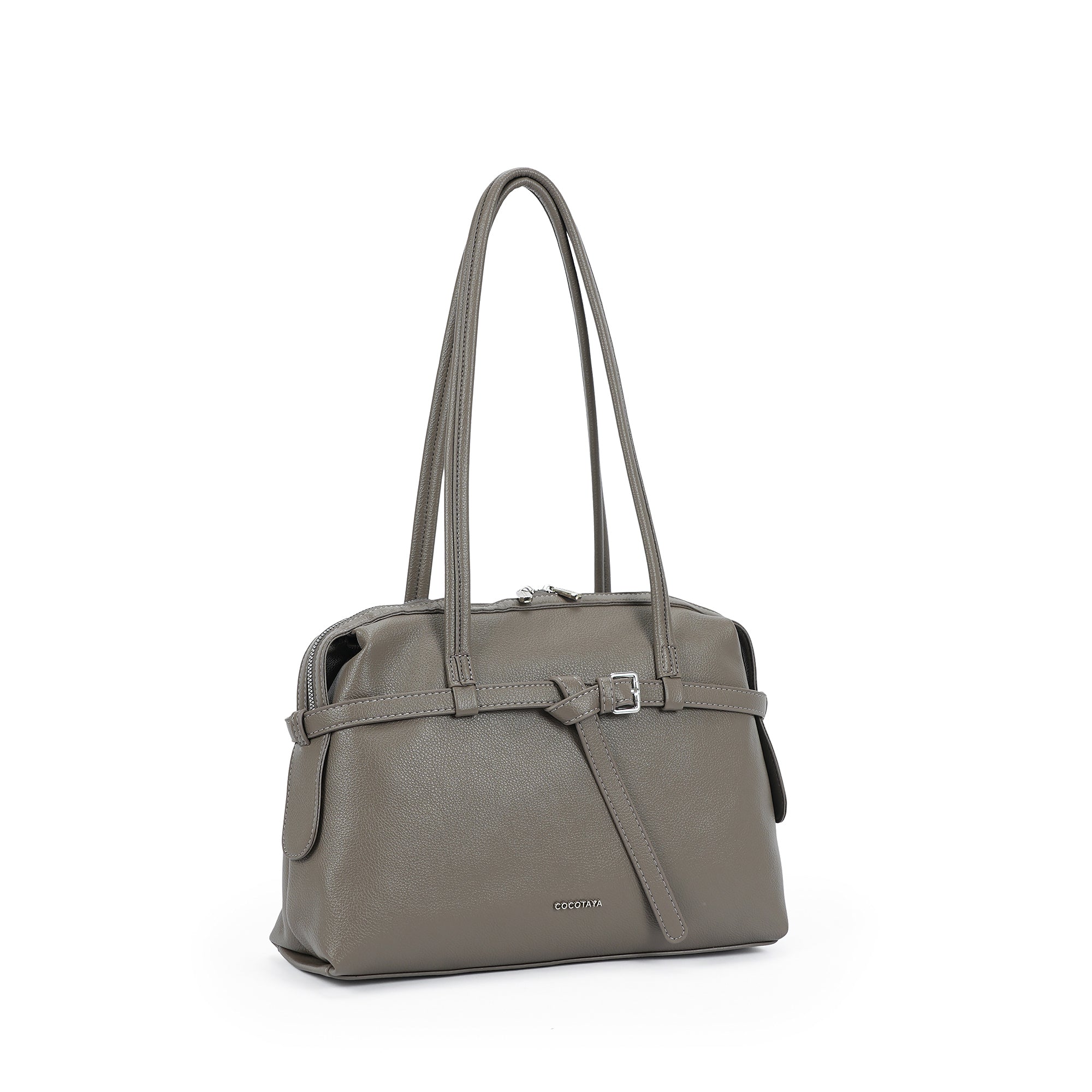 (cocotaya)Clara Belted Minimalist PU leather shoulder bag handbag, large capacity commuter bag