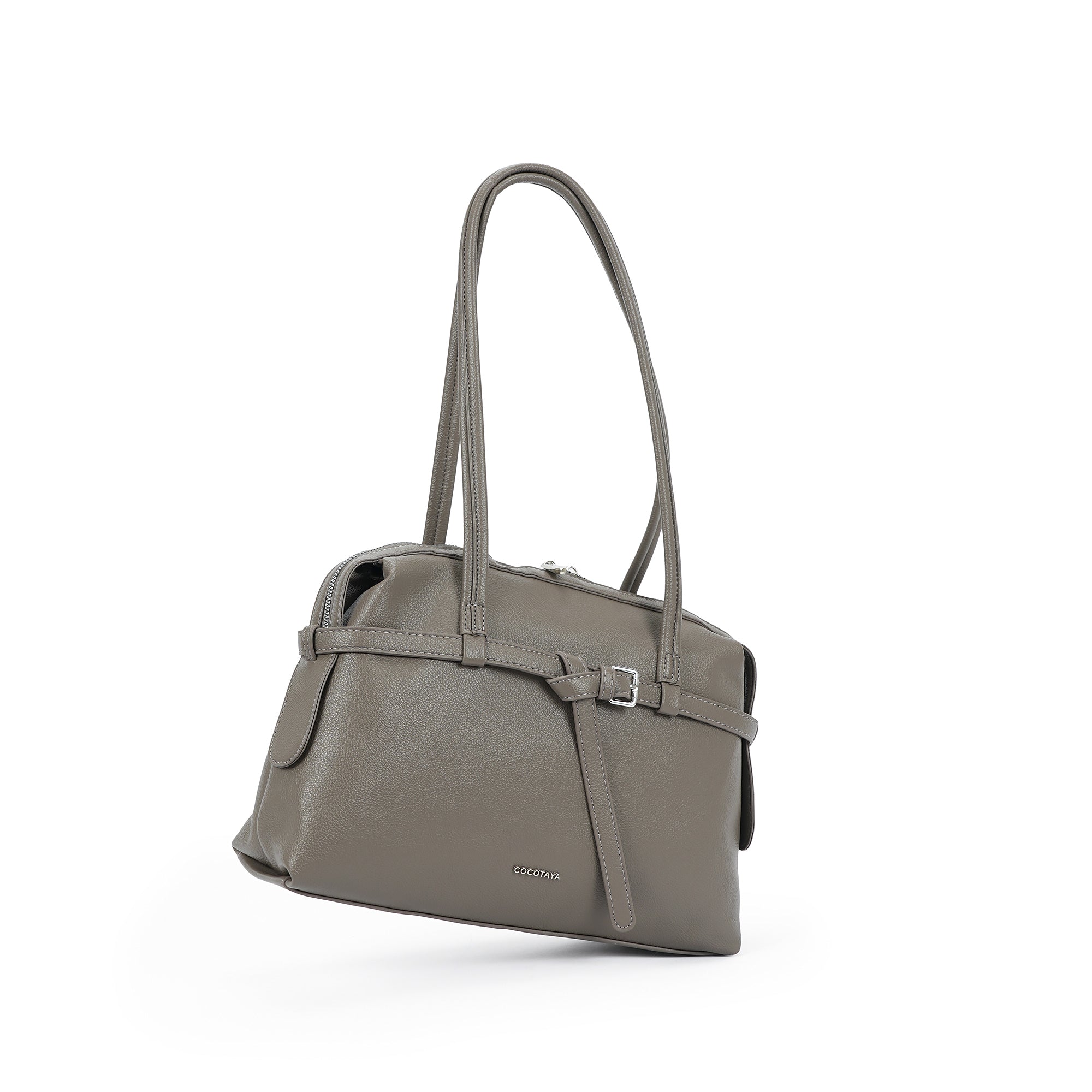 (cocotaya)Clara Belted Minimalist PU leather shoulder bag handbag, large capacity commuter bag