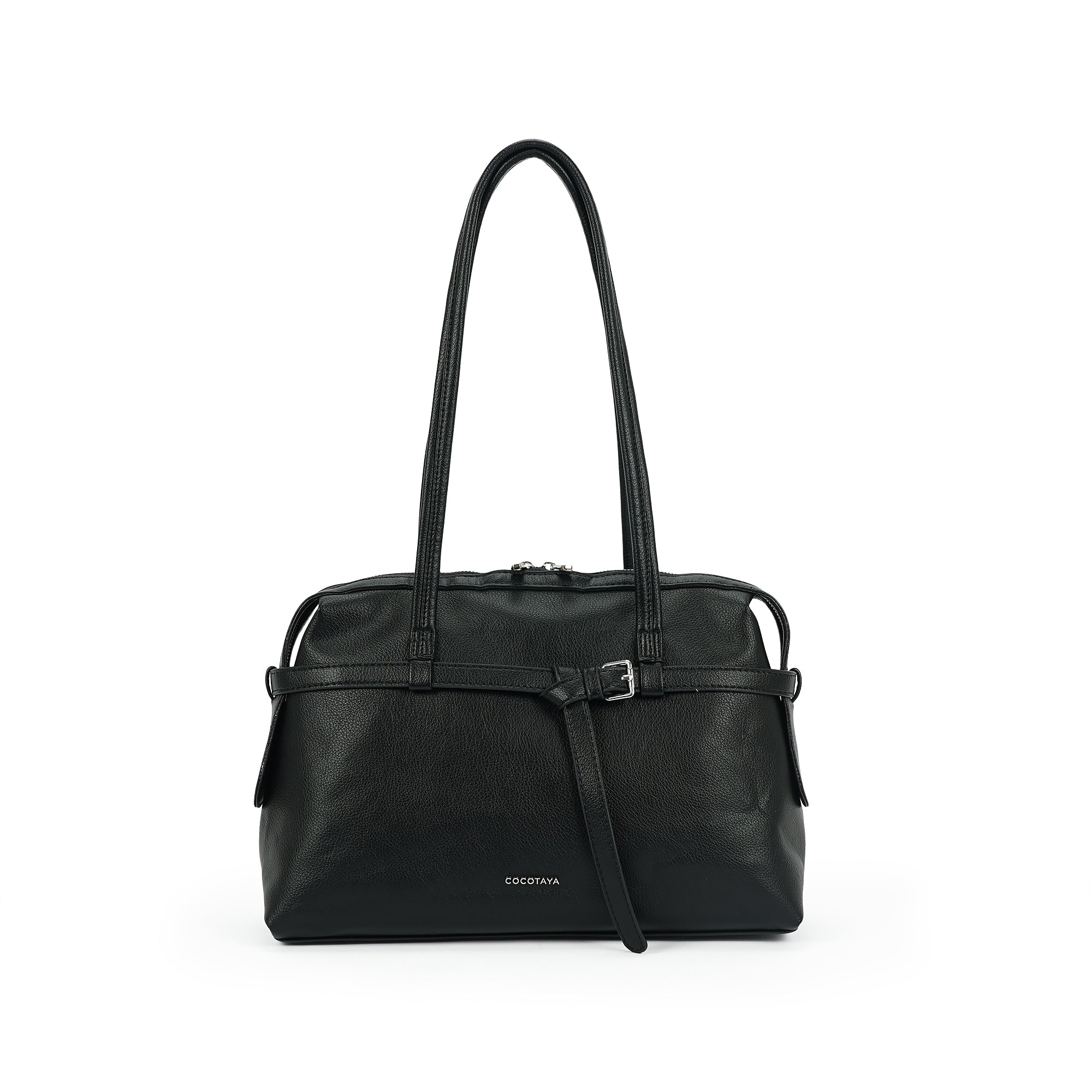 (cocotaya)Clara Belted Minimalist PU leather shoulder bag handbag, large capacity commuter bag