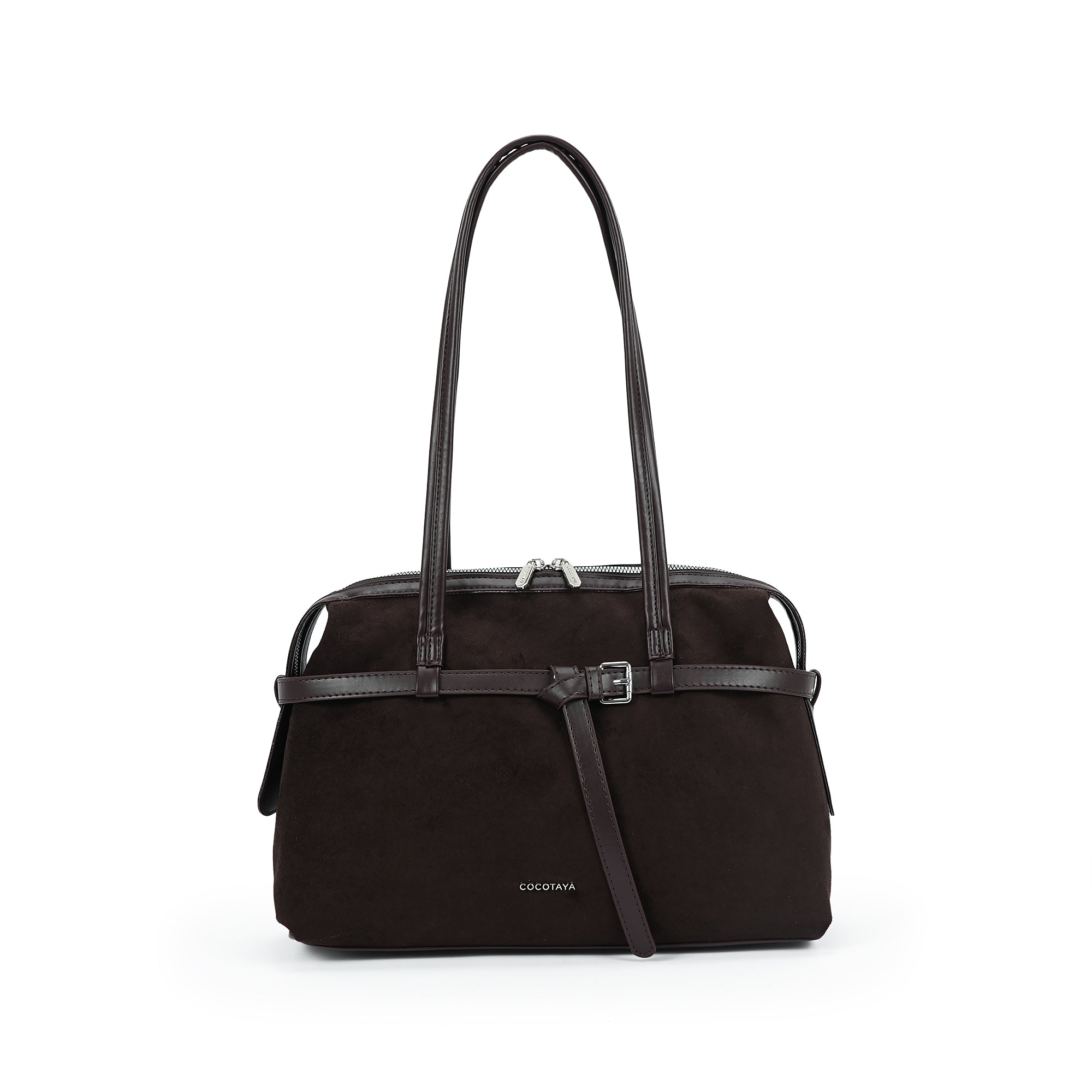 (cocotaya)Clara Belted Minimalist PU leather shoulder bag handbag, large capacity commuter bag