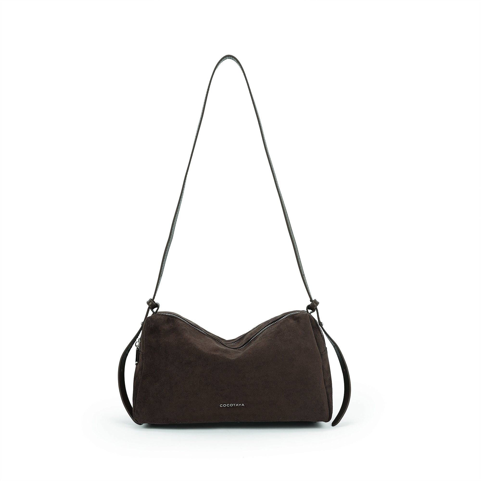 (cocotaya)Minimalist dark brown shoulder bag with adjustable thin shoulder strap
