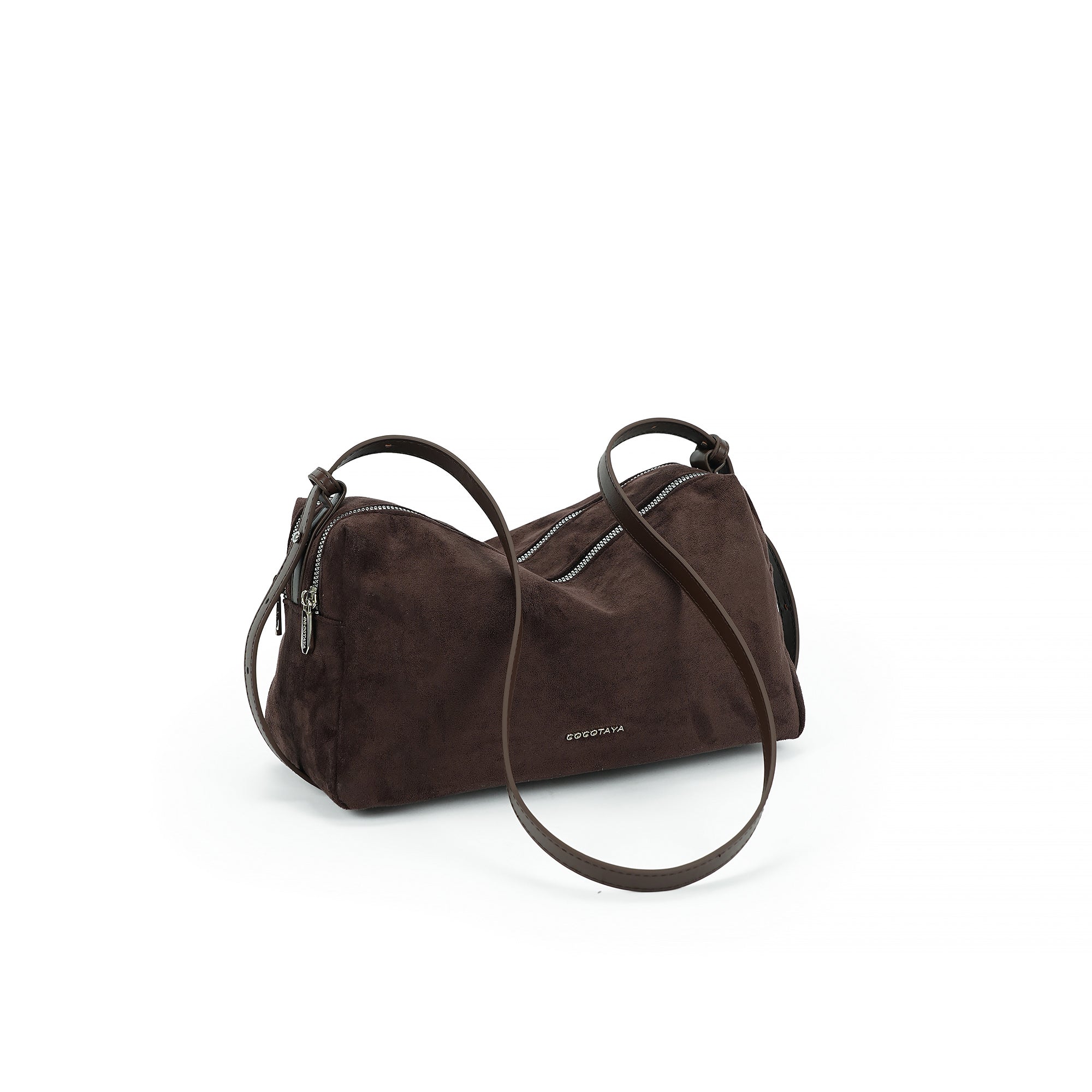 (cocotaya)Minimalist dark brown shoulder bag with adjustable thin shoulder strap