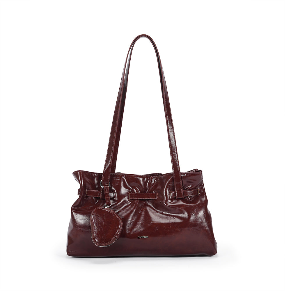 (COCOTAYA) PU Woman Fashionable Shiny large-capacity handbag versatile solid color shoulder bag