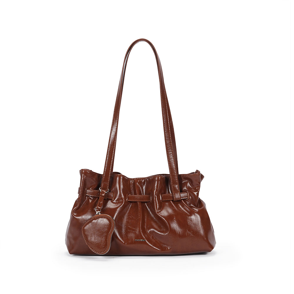 (COCOTAYA) PU Woman Fashionable Shiny large-capacity handbag versatile solid color shoulder bag
