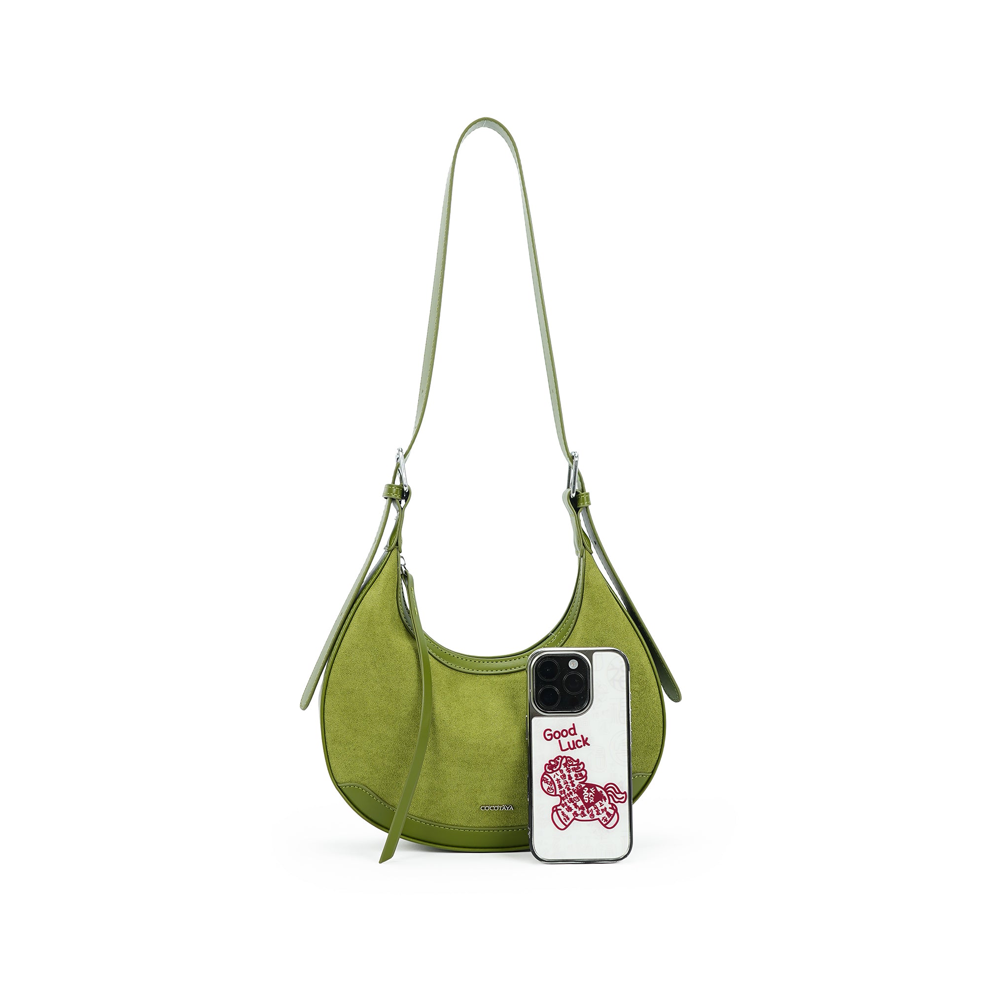 (cocotaya)CocoaHush Bag Minimalist Suede Crescent Hobo Bag, Office Commuter Crossbody Purse