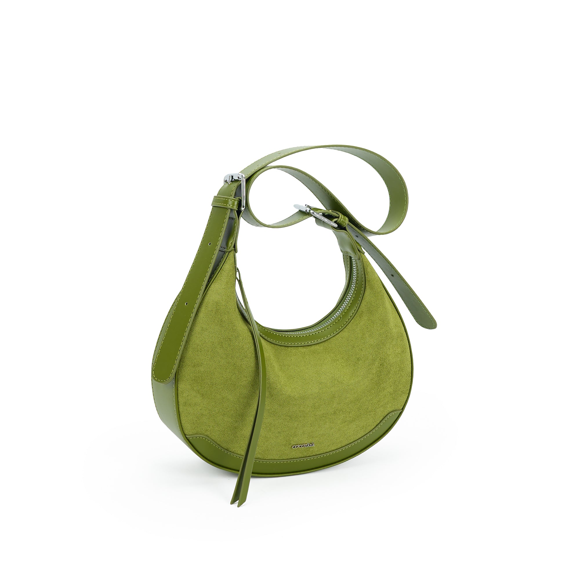 (cocotaya)CocoaHush Bag Minimalist Suede Crescent Hobo Bag, Office Commuter Crossbody Purse