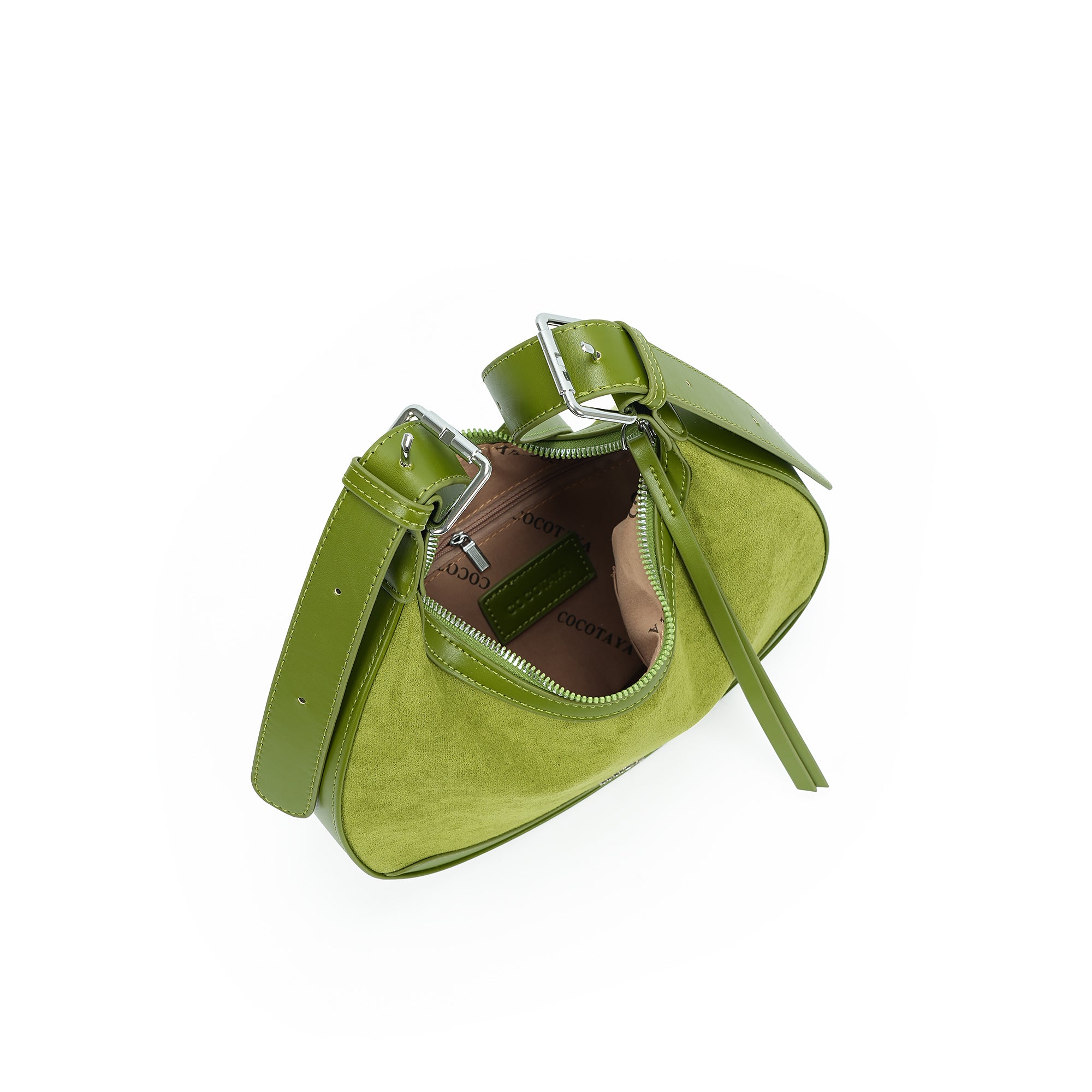 (cocotaya)CocoaHush Bag Minimalist Suede Crescent Hobo Bag, Office Commuter Crossbody Purse
