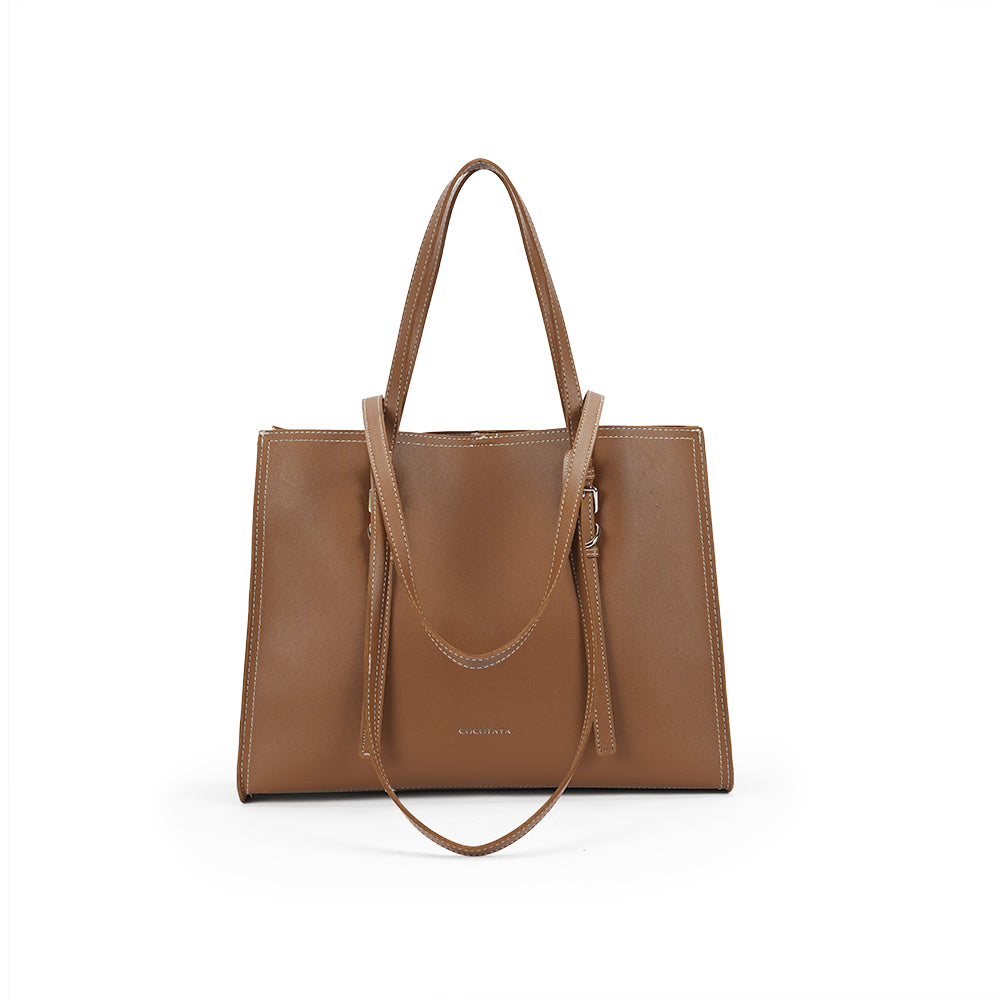 (COCOTAYA)Exquisite solid color leather handbag, large capacity tote bag