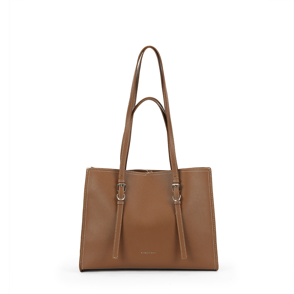 (COCOTAYA)Exquisite solid color leather handbag, large capacity tote bag