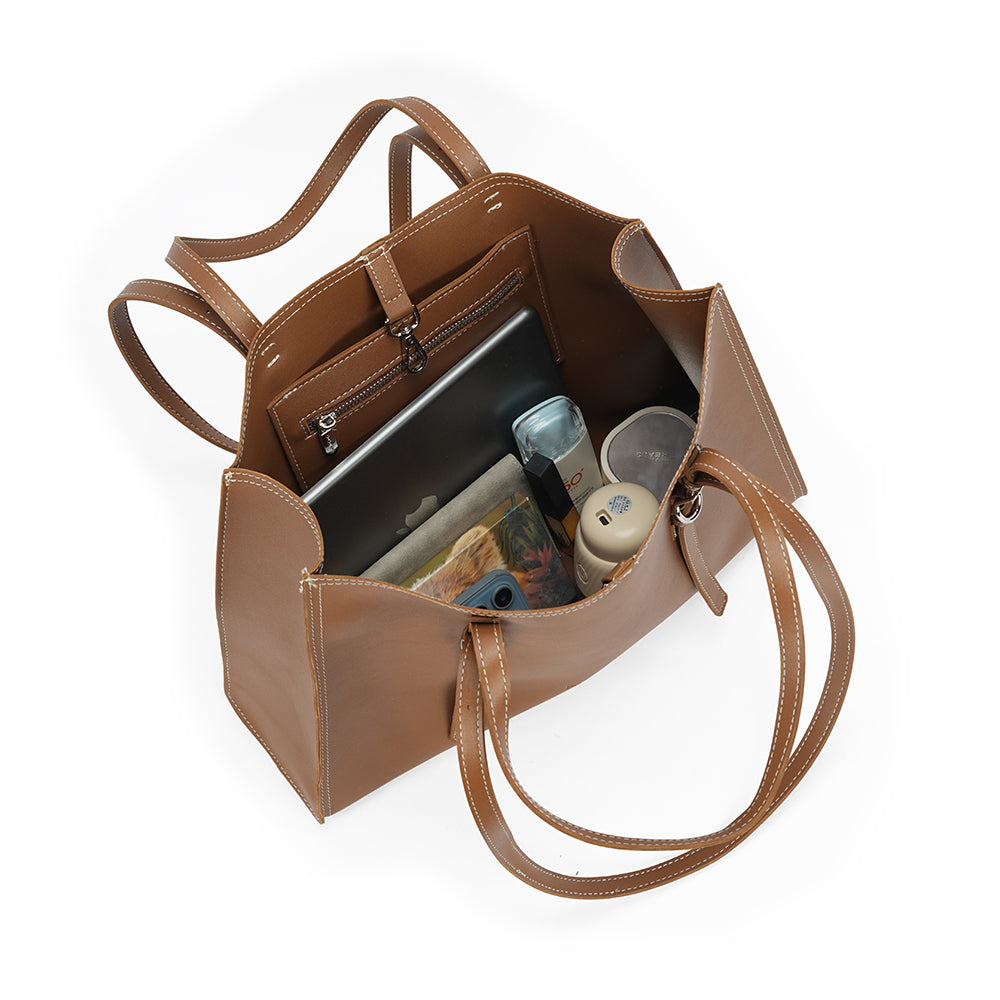 (COCOTAYA)Exquisite solid color leather handbag, large capacity tote bag