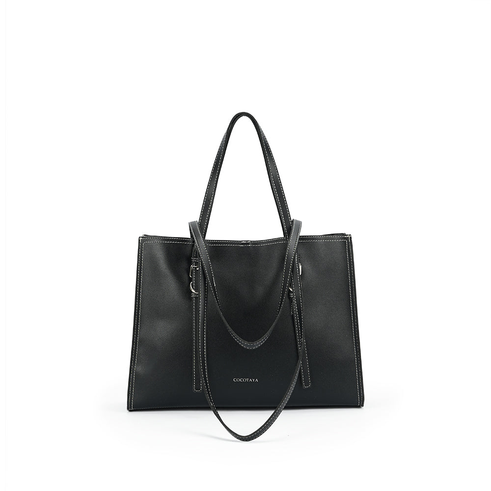 (COCOTAYA)Exquisite solid color leather handbag, large capacity tote bag