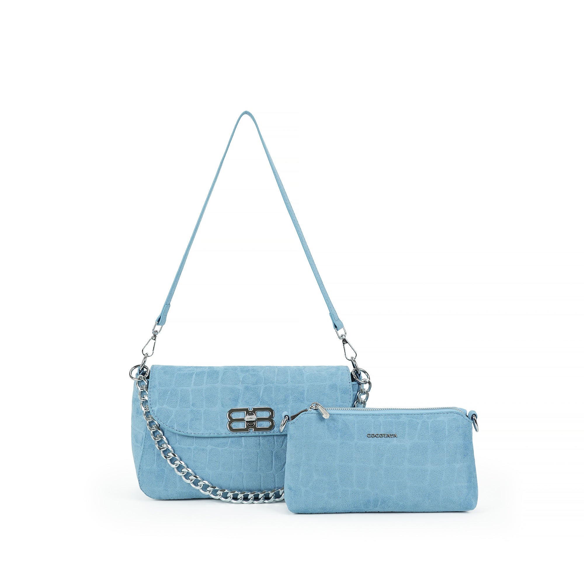 (cocotaya)Soft Flap Shoulder Bag With Matching Mini Pouch, Dual Carry Chain & Thin Strap Convertible Crossbody Handbag For Daily Street Style