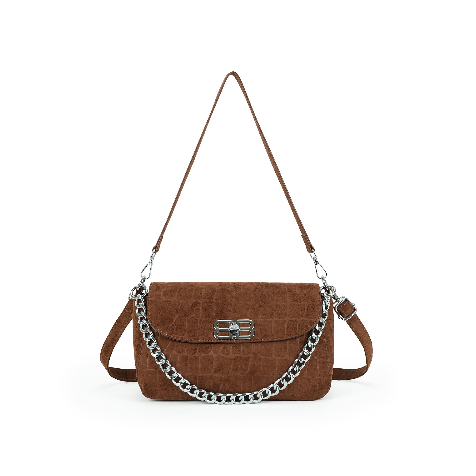 (cocotaya)Soft Flap Shoulder Bag With Matching Mini Pouch, Dual Carry Chain & Thin Strap Convertible Crossbody Handbag For Daily Street Style