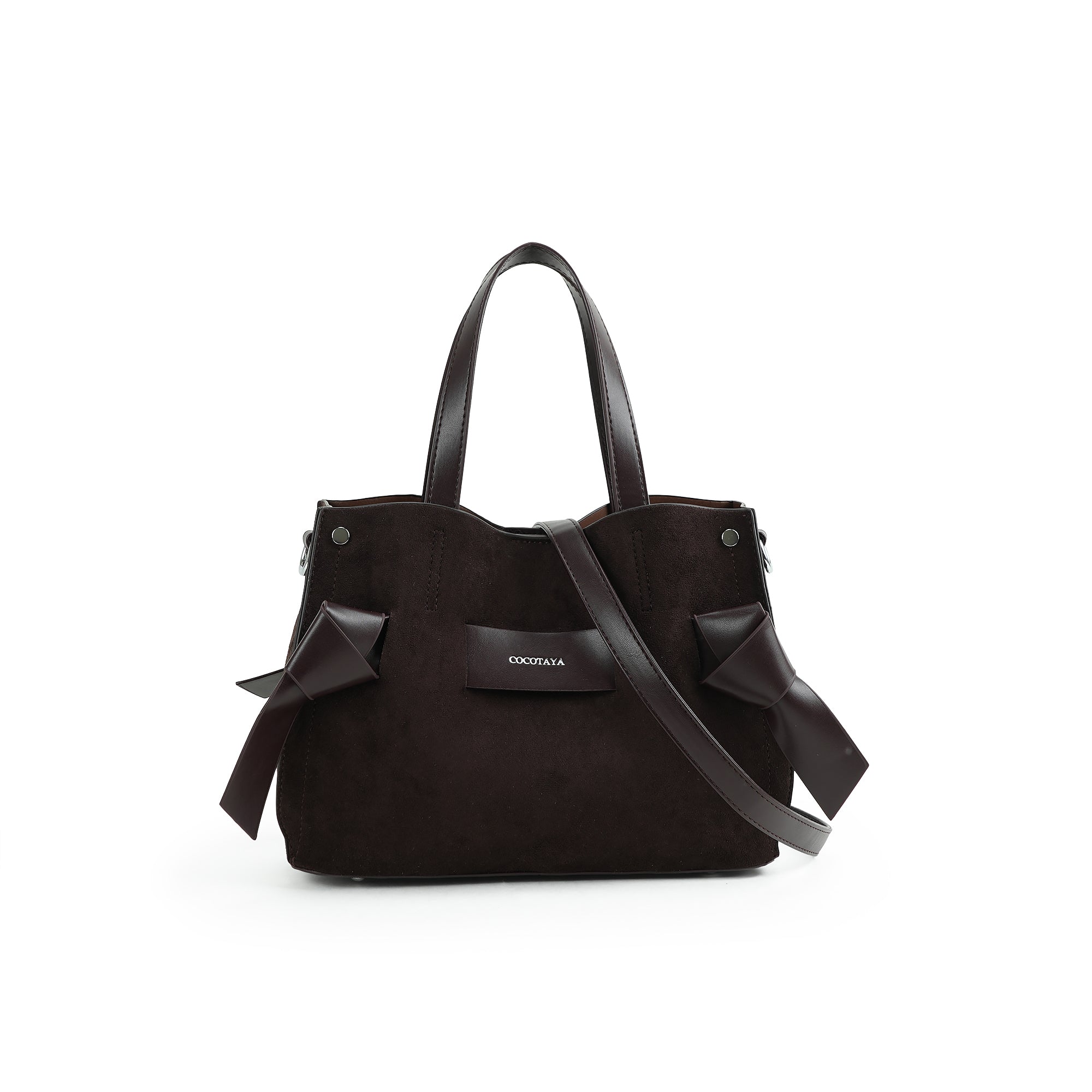 (cocotaya)All-Match Dual Carry Leather Handbag, Bow Detail Convertible Shoulder Crossbody Tote Bag