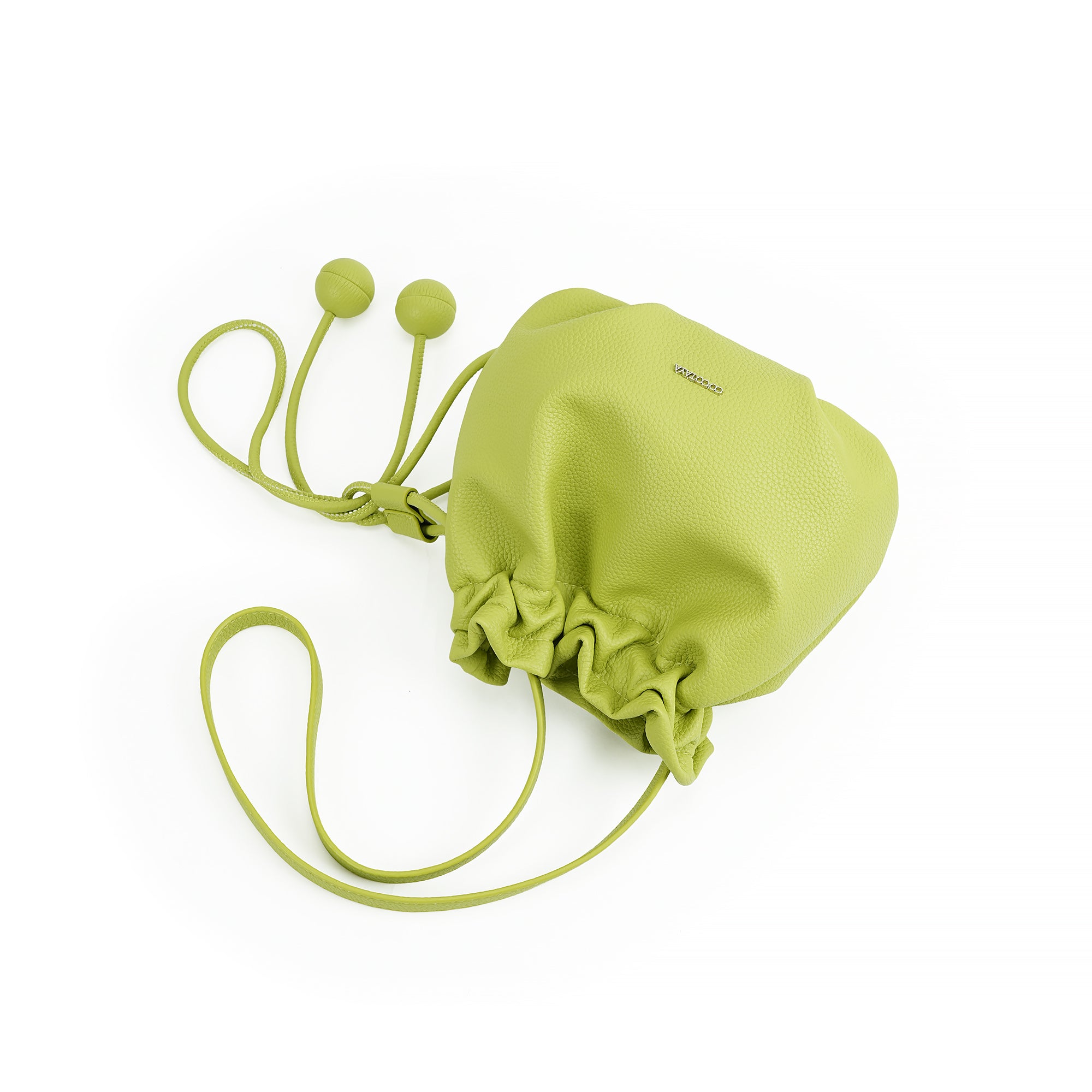 (cocotaya)Drawstring Mini Bucket Crossbody Bag with Bead Decor Thin Strap