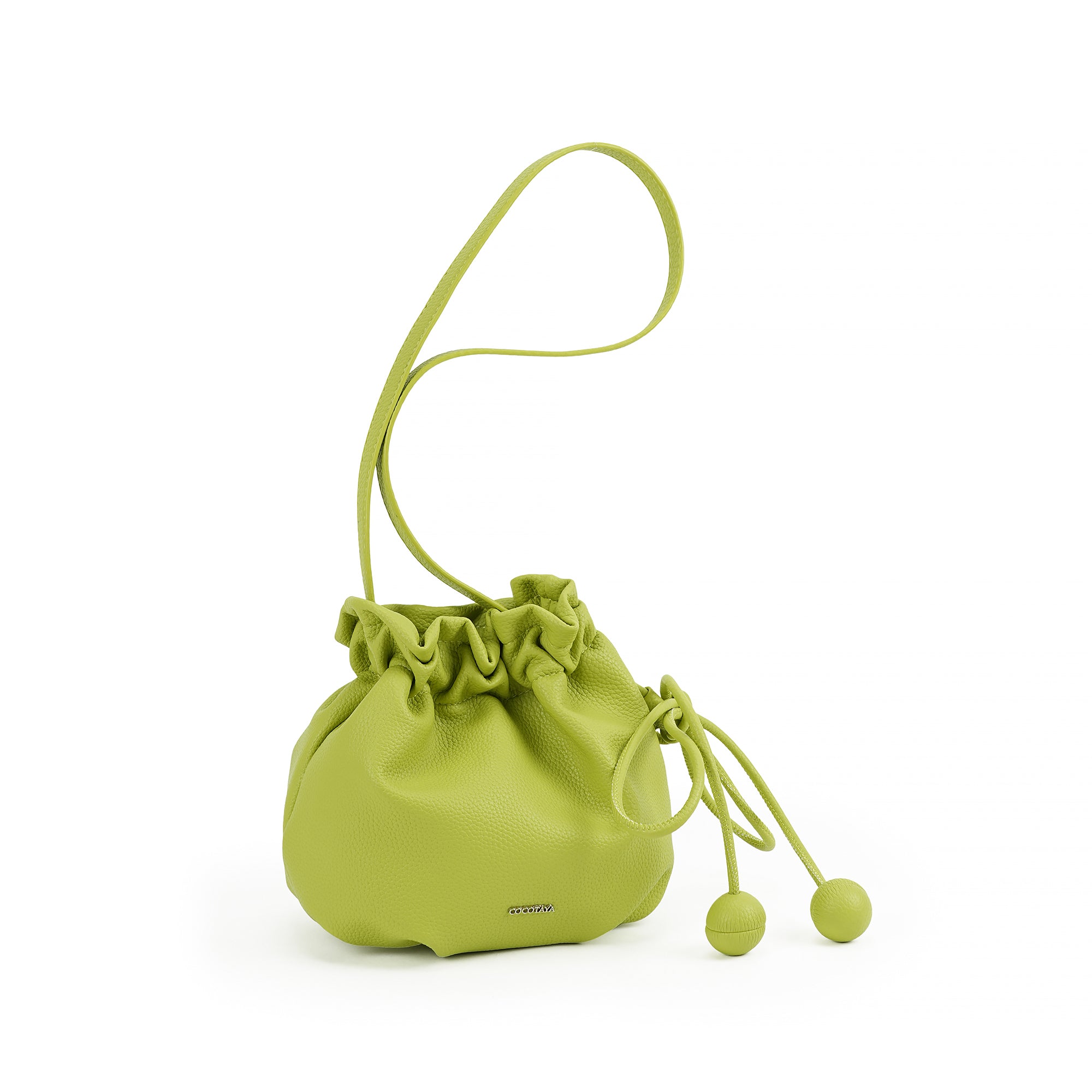 (cocotaya)Drawstring Mini Bucket Crossbody Bag with Bead Decor Thin Strap