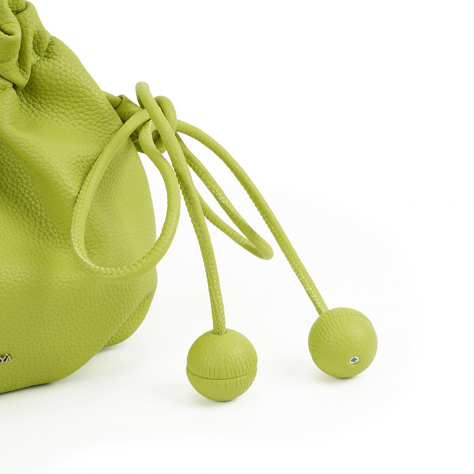 (cocotaya)Drawstring Mini Bucket Crossbody Bag with Bead Decor Thin Strap