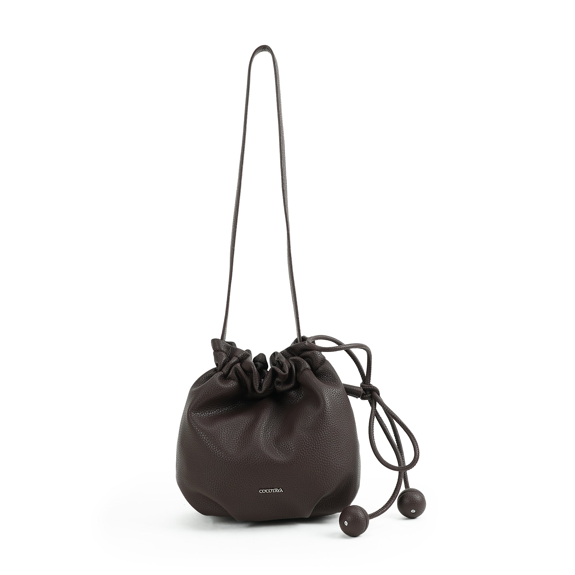 (cocotaya)Drawstring Mini Bucket Crossbody Bag with Bead Decor Thin Strap
