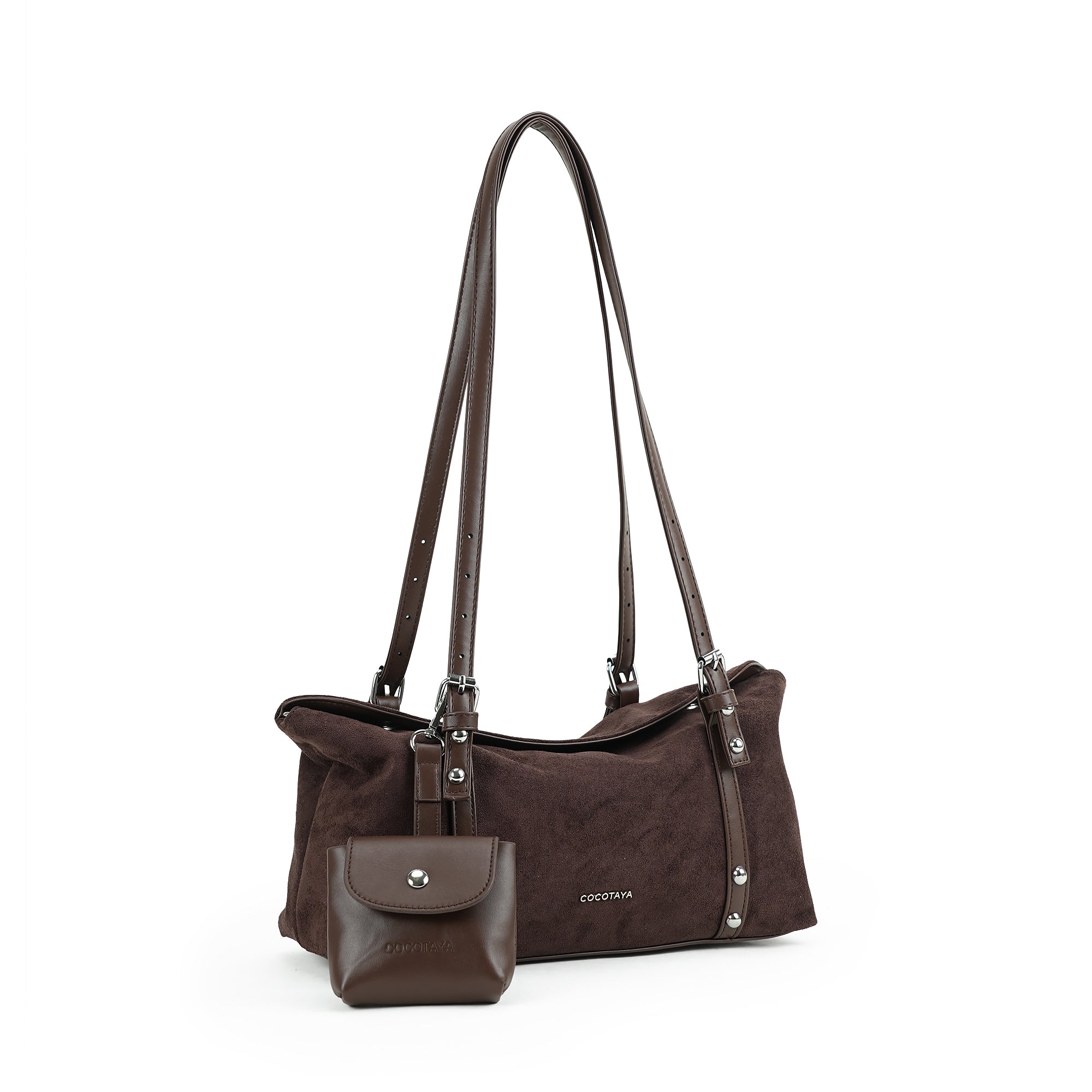 (cocotaya)Vintage Suede Shoulder Bag With Matching Mini Purse