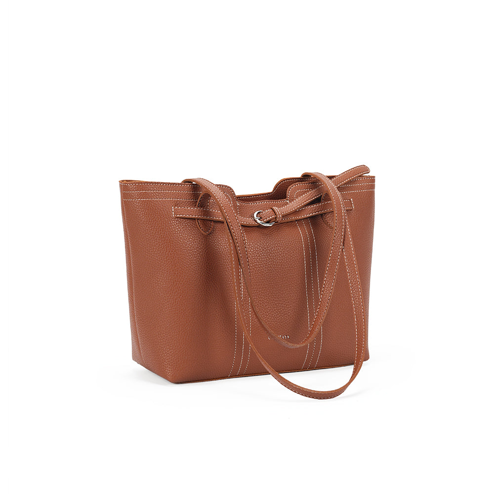 (COCOTAYA)Elegant zippered leather tote bag with button design and large capacity.