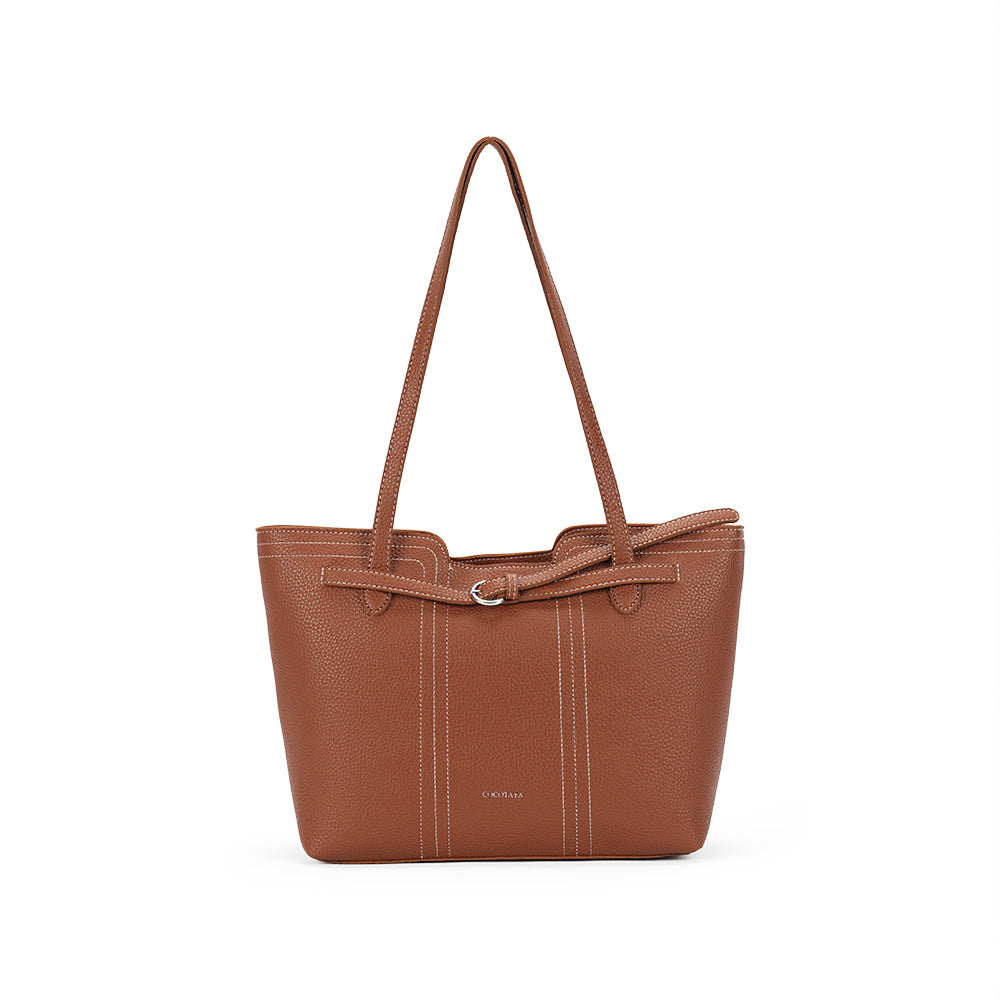 (COCOTAYA)Elegant zippered leather tote bag with button design and large capacity.