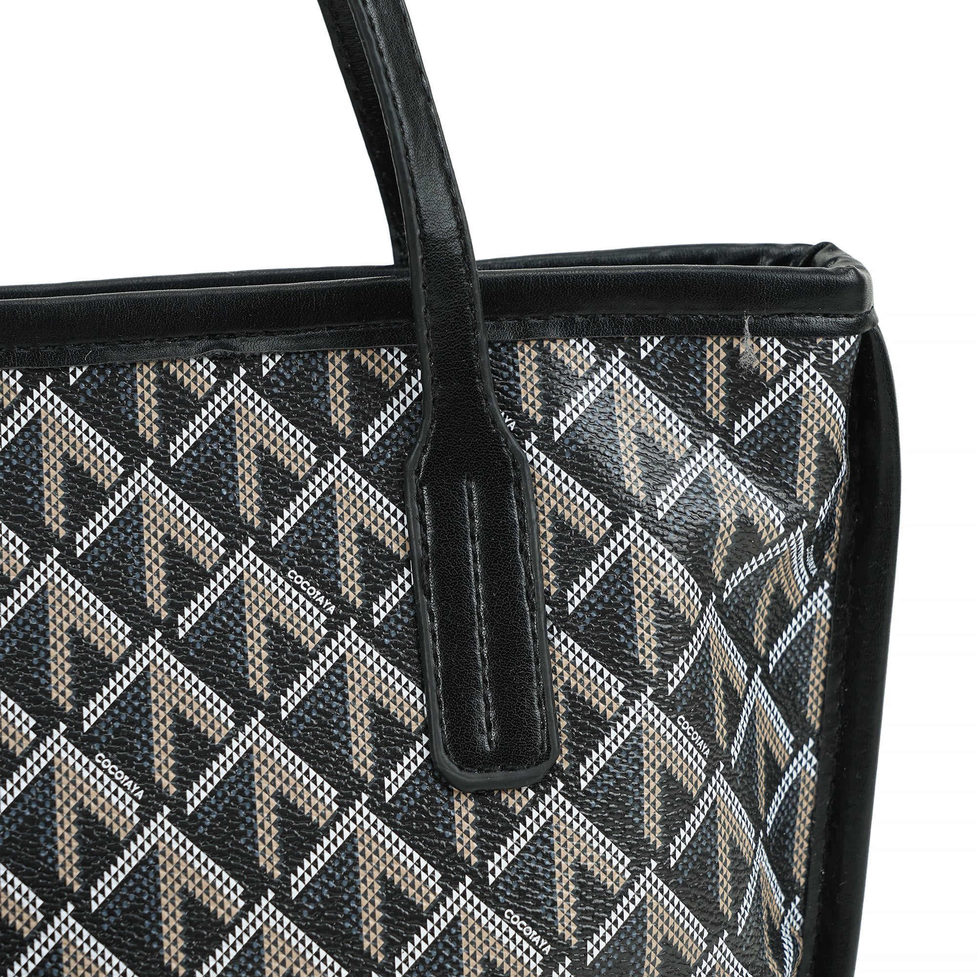 (cocotaya)Fashion Rhombus Printed Tote Bag With Mini Pouch Women Daily Work Shoulder Handbag Set