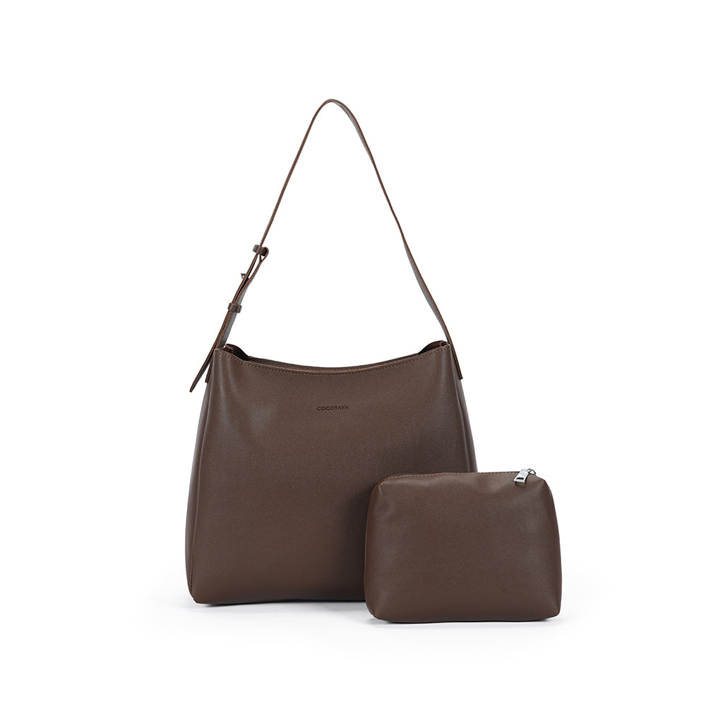 (COCOTAYA)PU women's fashion solid color shoulder bag retro classic bucket tote bag