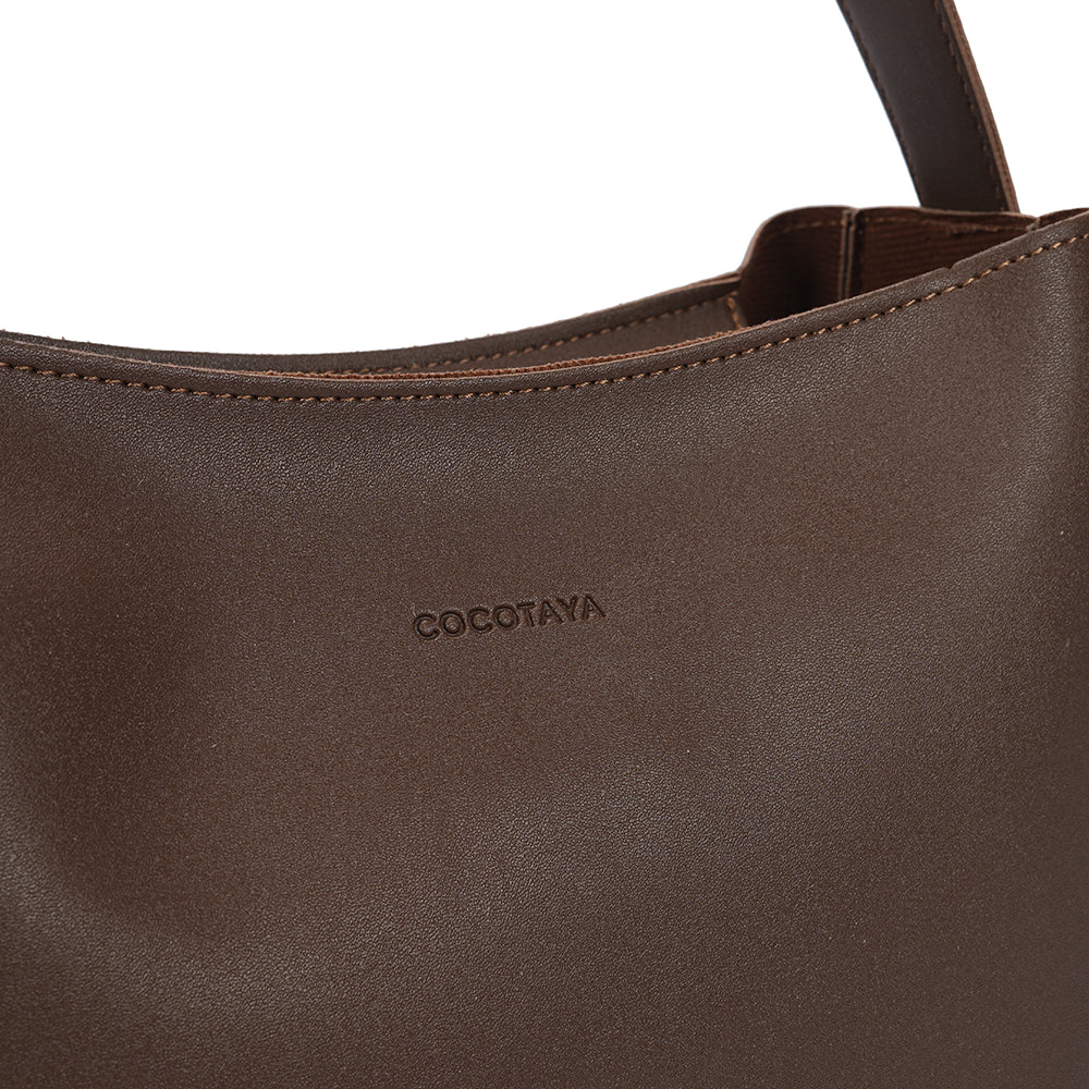 (COCOTAYA)PU women's fashion solid color shoulder bag retro classic bucket tote bag
