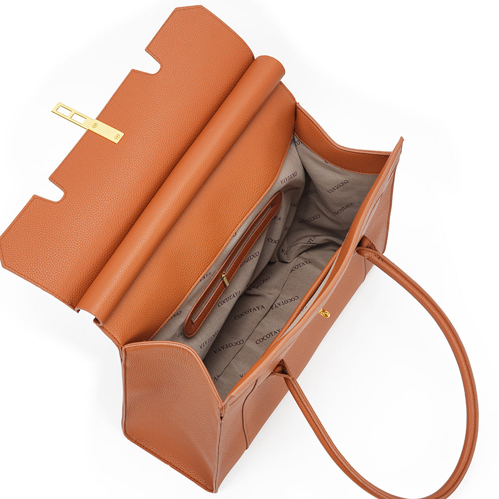 (COCOTAYA)Retro elegant preppy style large capacity flap handbag