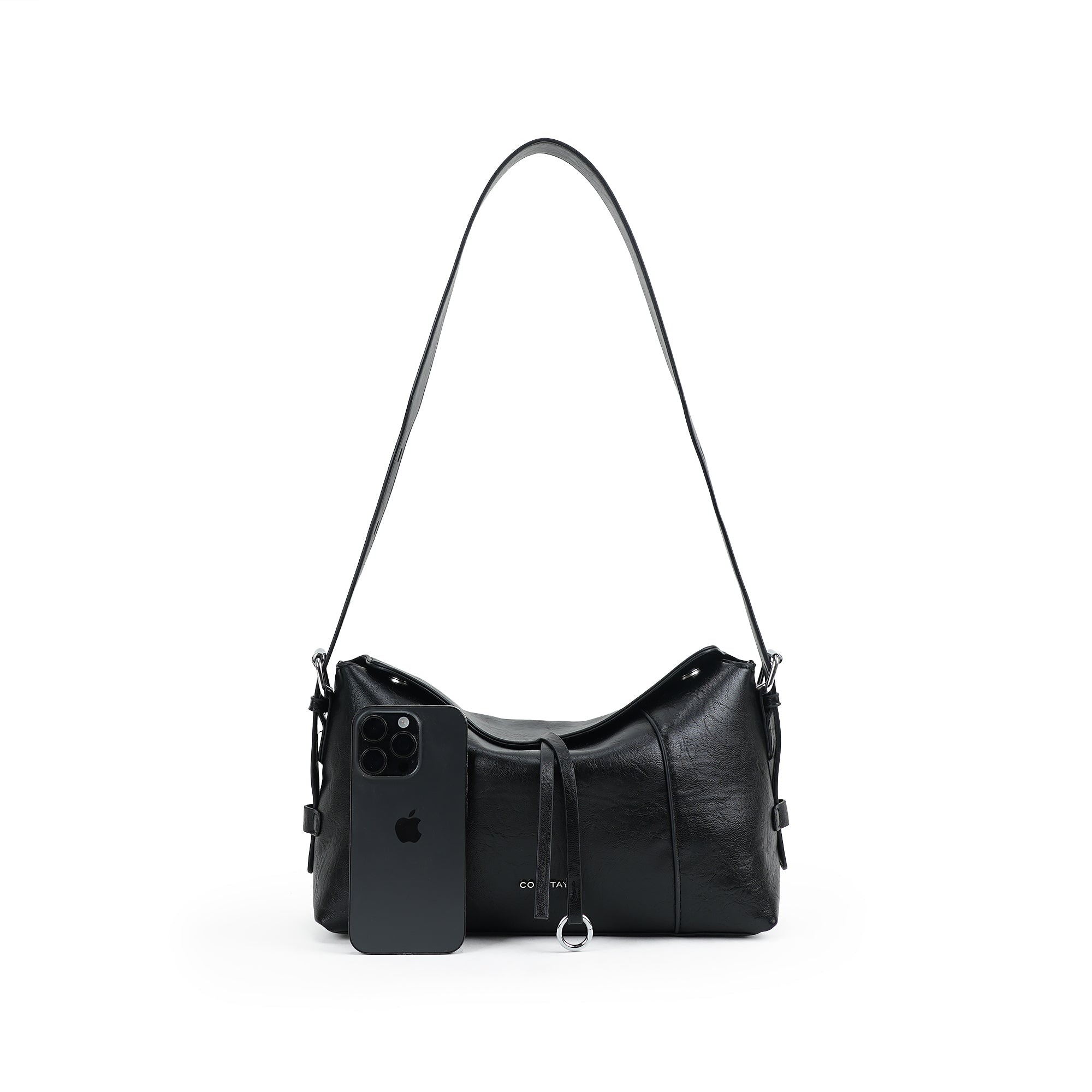 (cocotaya)Retro Crackle Leather Sling Bag, Metal Ring Decor Adjustable Strap Women Daily Shoulder Bag
