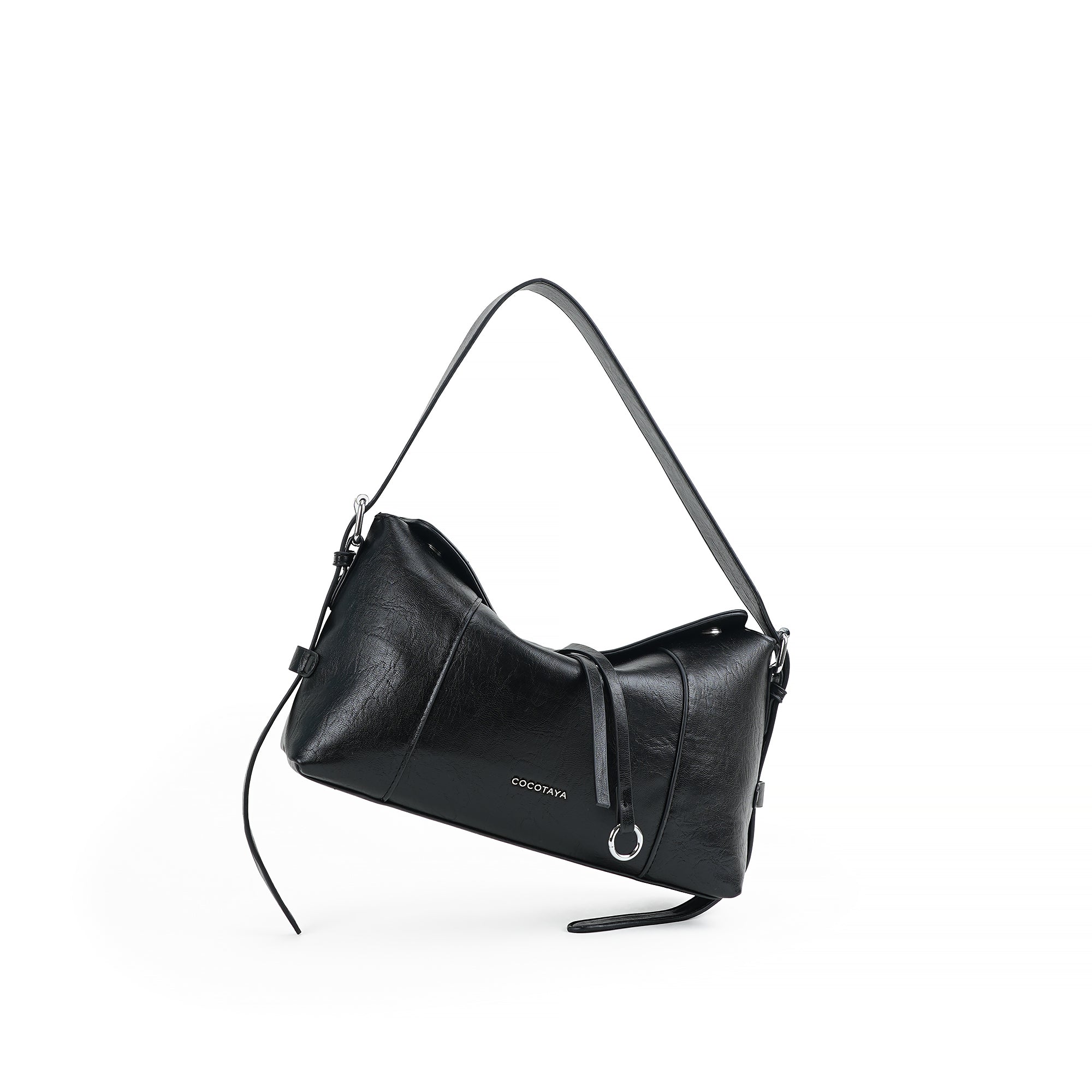 (cocotaya)Retro Crackle Leather Sling Bag, Metal Ring Decor Adjustable Strap Women Daily Shoulder Bag