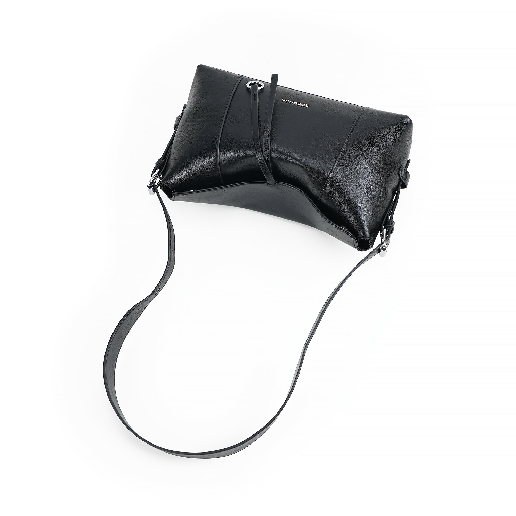 (cocotaya)Retro Crackle Leather Sling Bag, Metal Ring Decor Adjustable Strap Women Daily Shoulder Bag