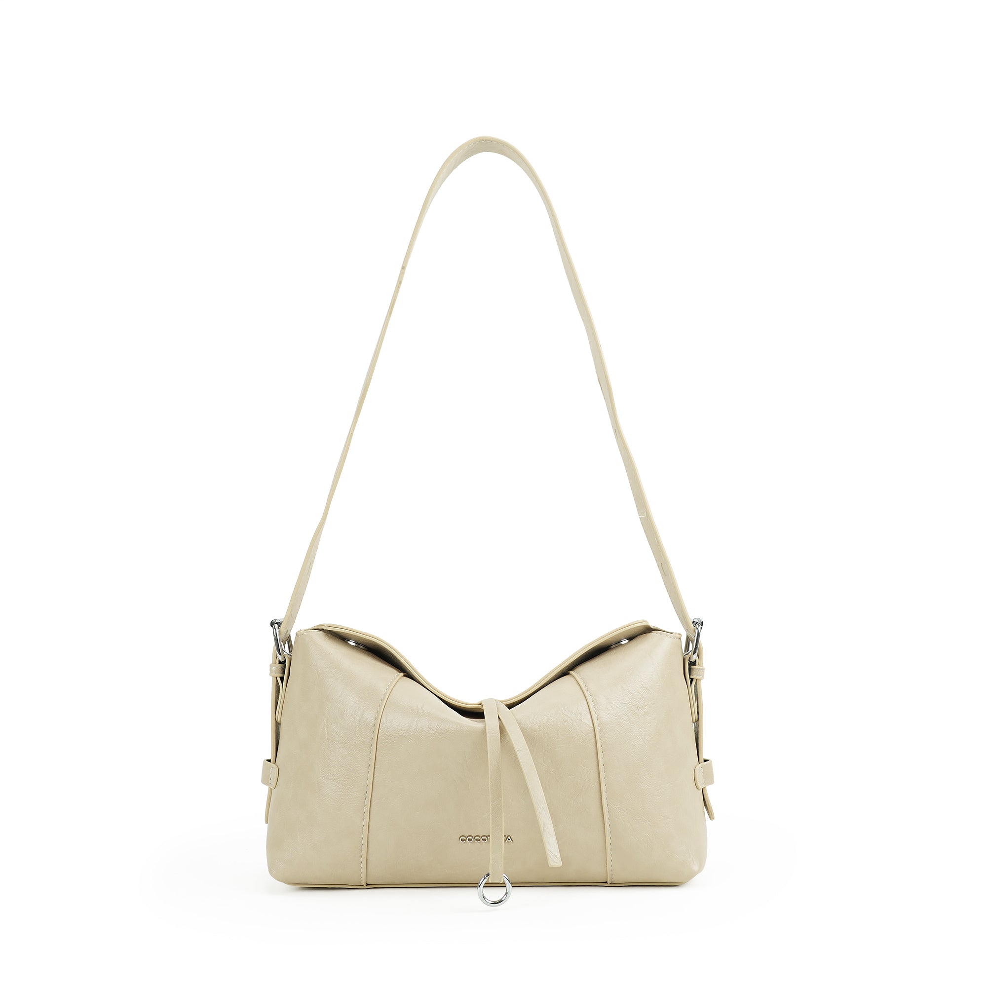 (cocotaya)Retro Crackle Leather Sling Bag, Metal Ring Decor Adjustable Strap Women Daily Shoulder Bag