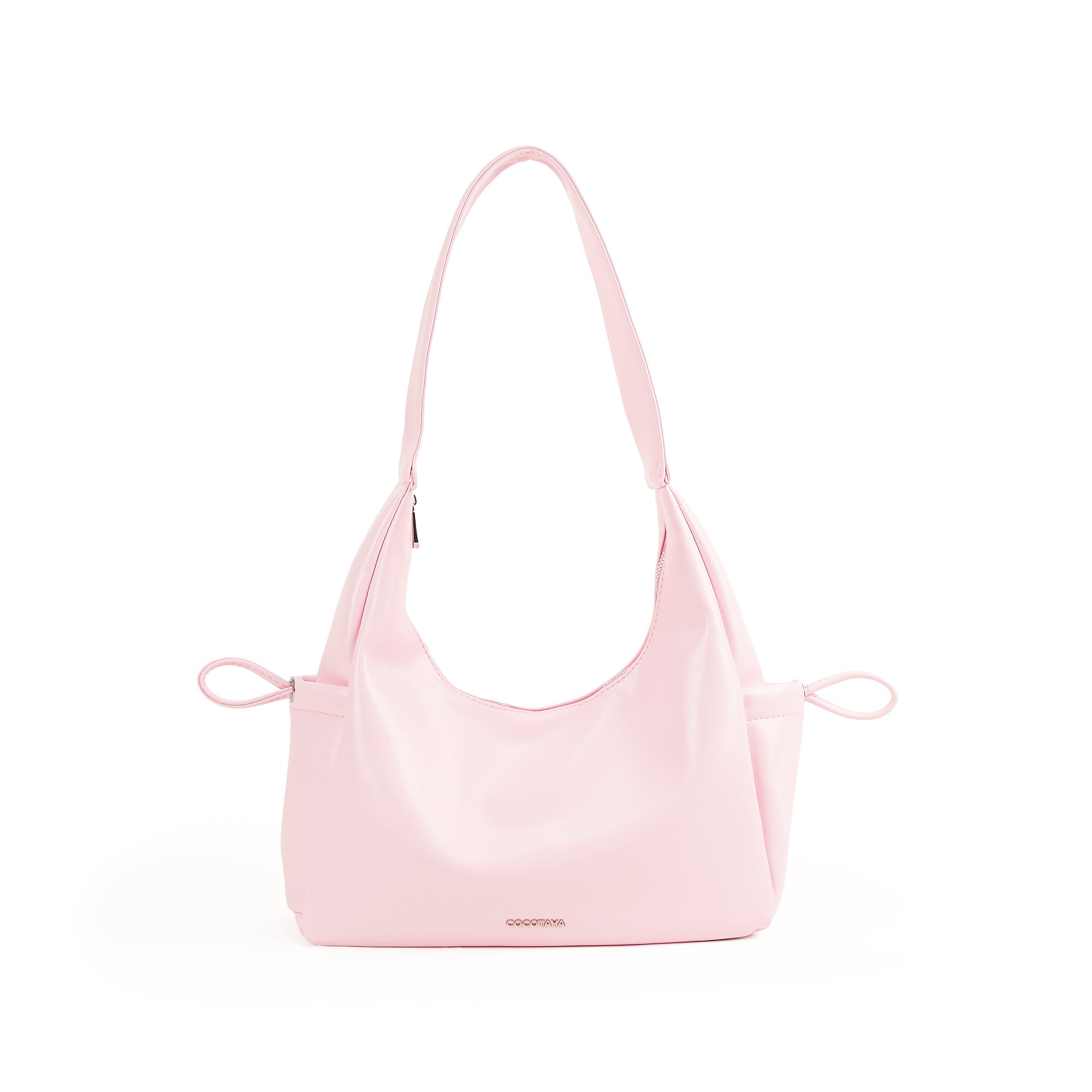 (cocotaya)All-Match Curved Hobo Handbag, Single Strap Side Drawstring Loop Leather Shoulder Bag