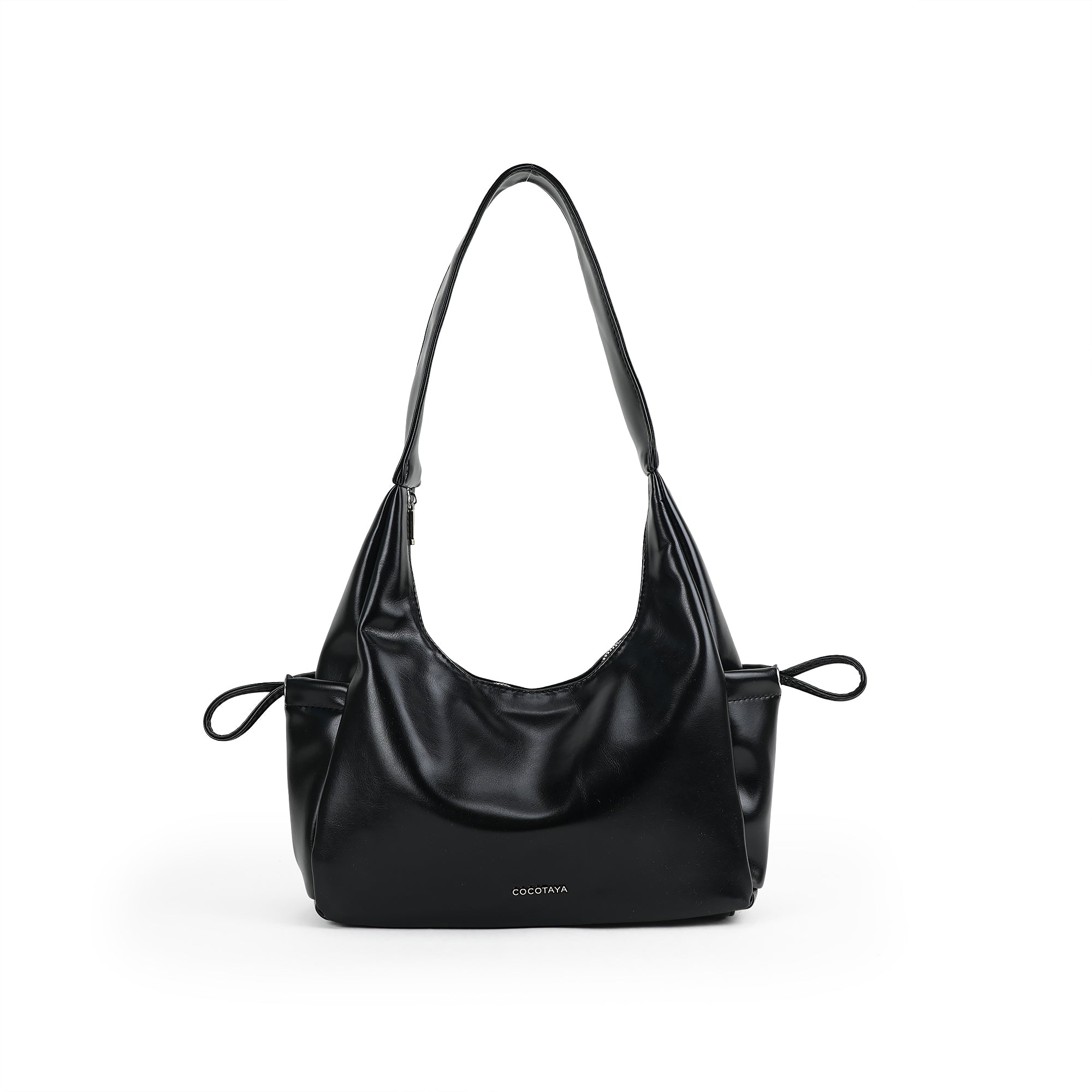 (cocotaya)All-Match Curved Hobo Handbag, Single Strap Side Drawstring Loop Leather Shoulder Bag
