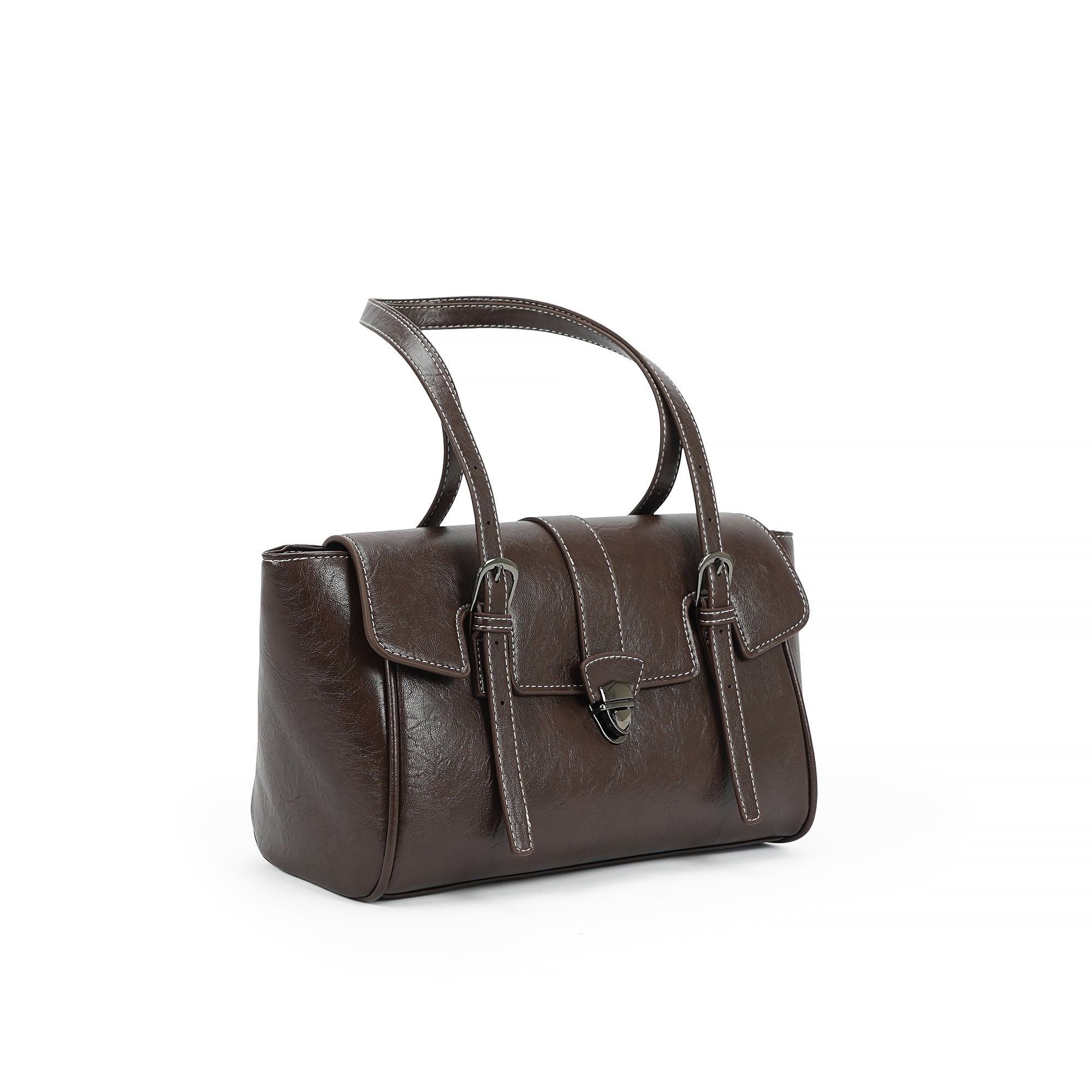(cocotaya)Celine Bag Retro Buckle Commuter PU Leather Tote Shoulder Bag