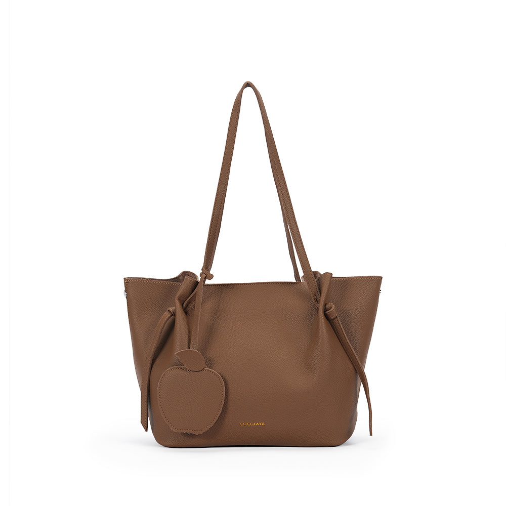 (COCOTAYA)Soft leather solid color simple shoulder bag fashionable and versatile large capacity tote bag with pendant