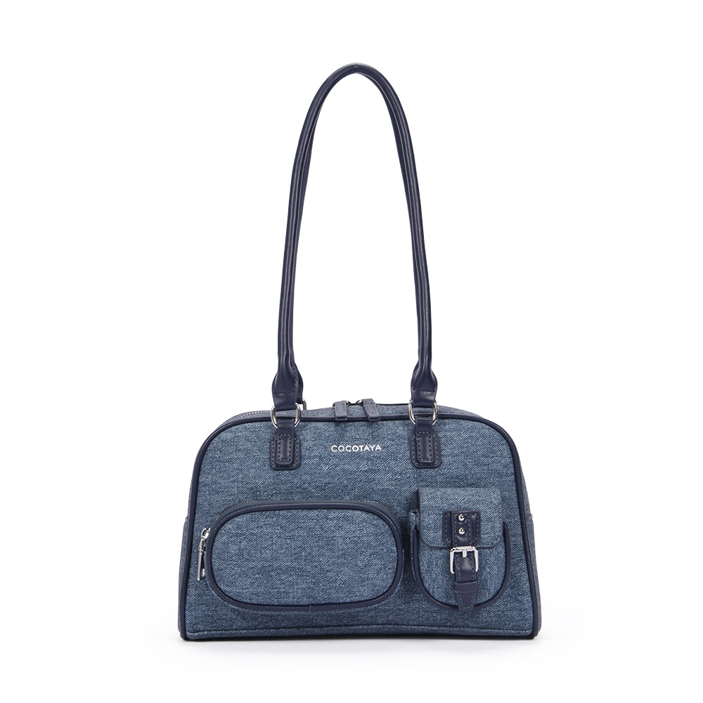 (COCOTAYA) Fashionable and popular denim multi-pocket versatile Boston bag with large capacity handbag