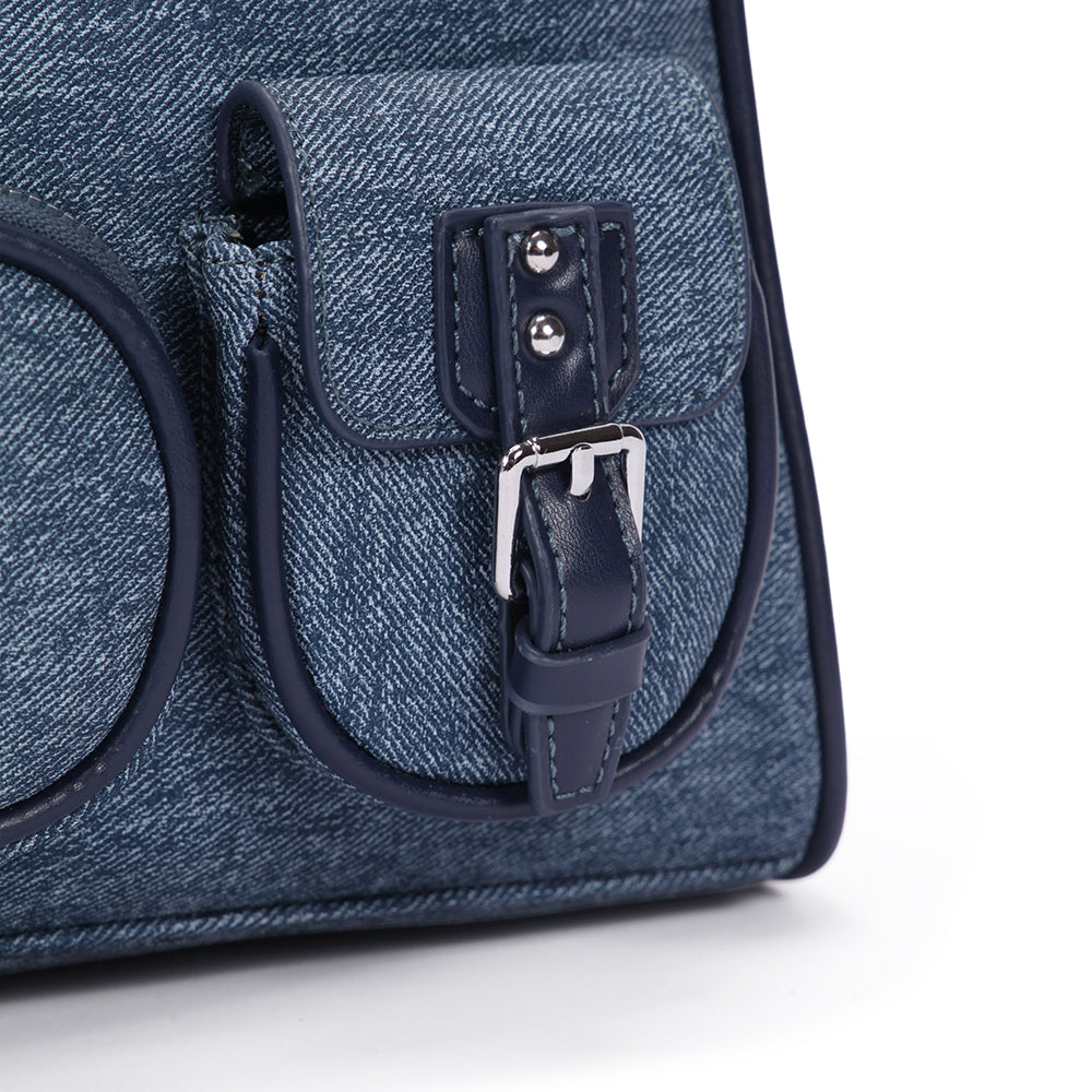 (COCOTAYA) Fashionable and popular denim multi-pocket versatile Boston bag with large capacity handbag