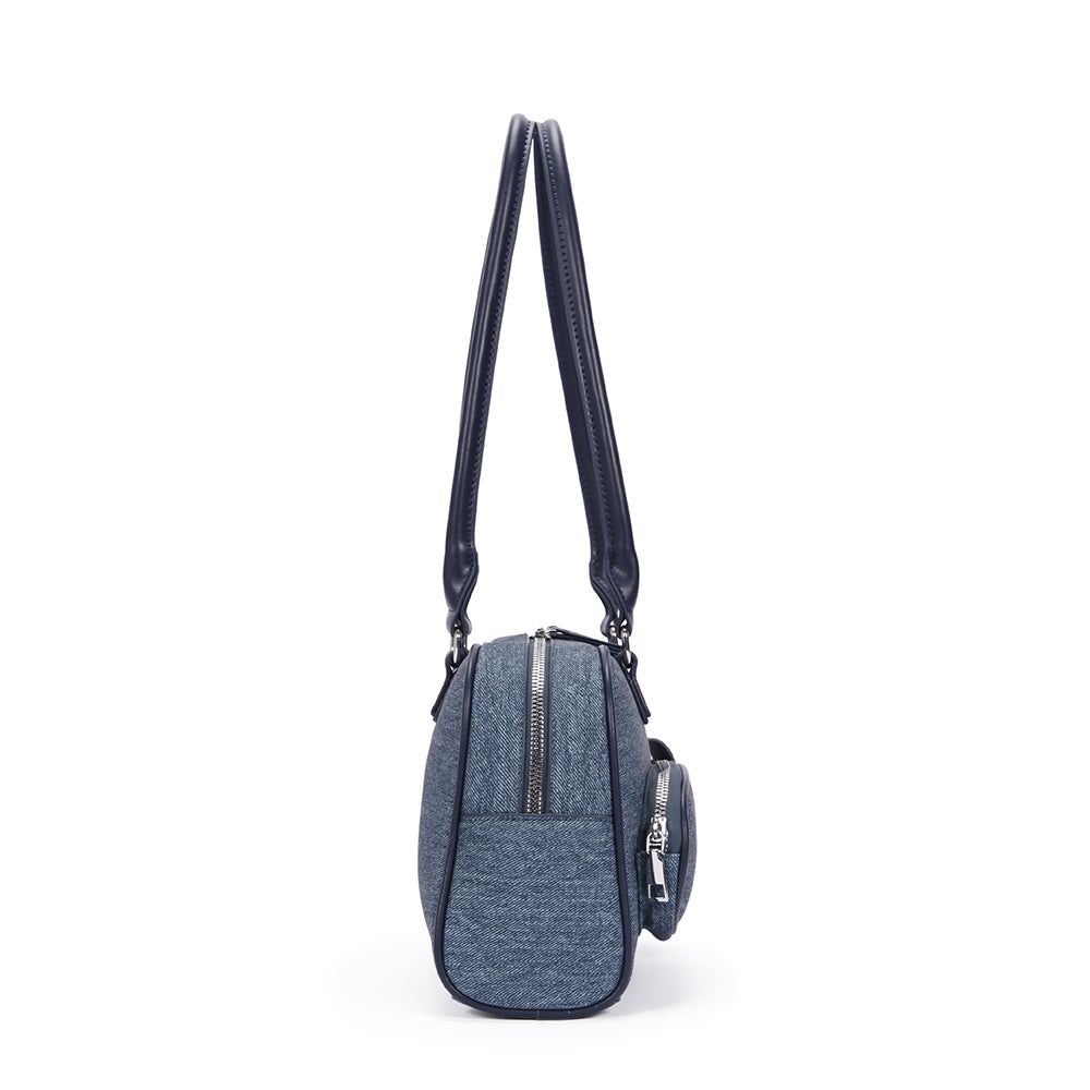 (COCOTAYA) Fashionable and popular denim multi-pocket versatile Boston bag with large capacity handbag