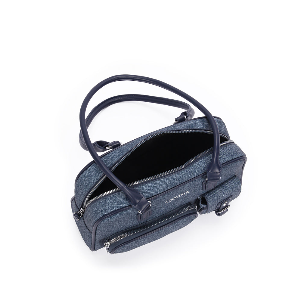 (COCOTAYA) Fashionable and popular denim multi-pocket versatile Boston bag with large capacity handbag